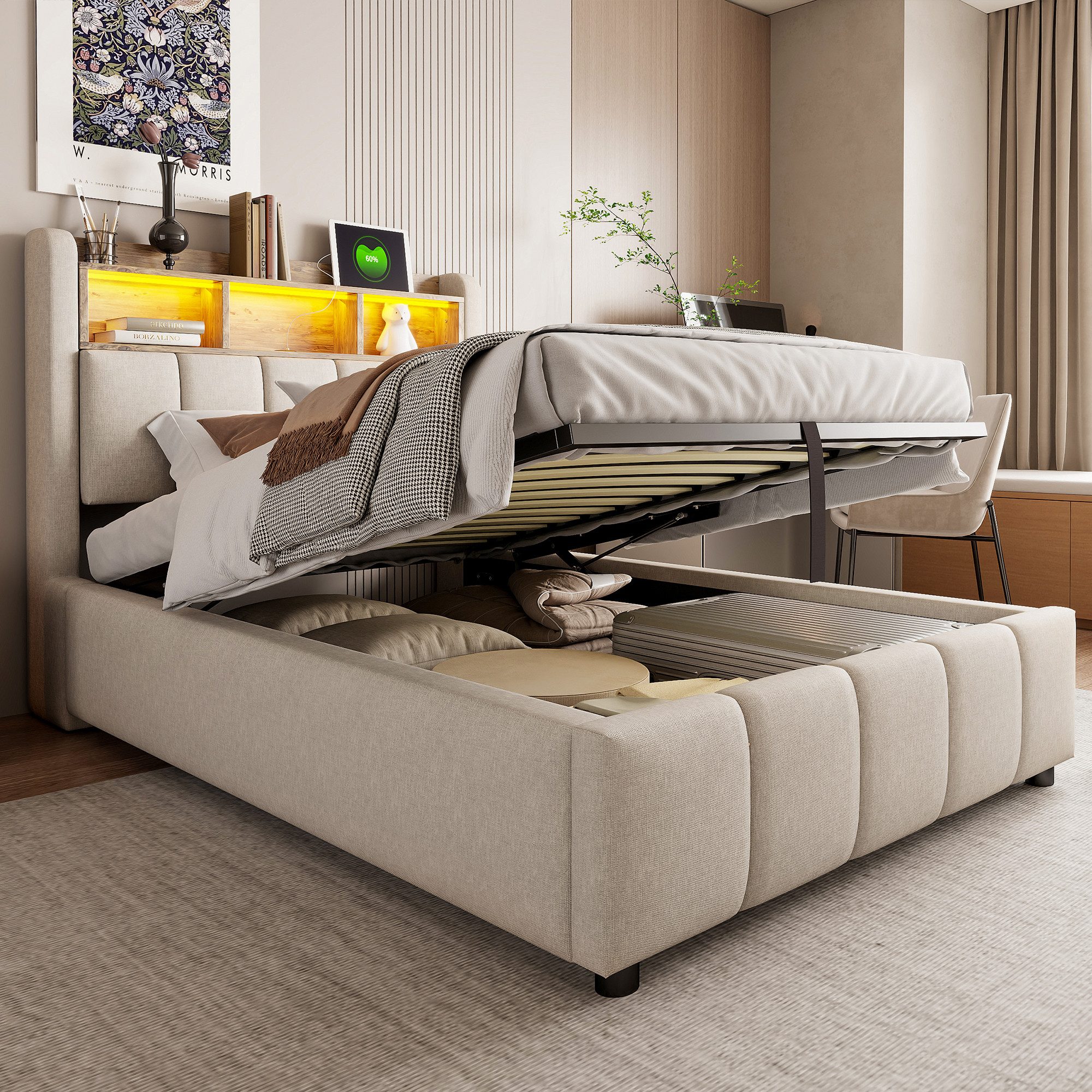 Merax Polsterbett mit hydraulischem Stauraum (215 x90 x 111 cm, 1-tlg., Lei günstig online kaufen