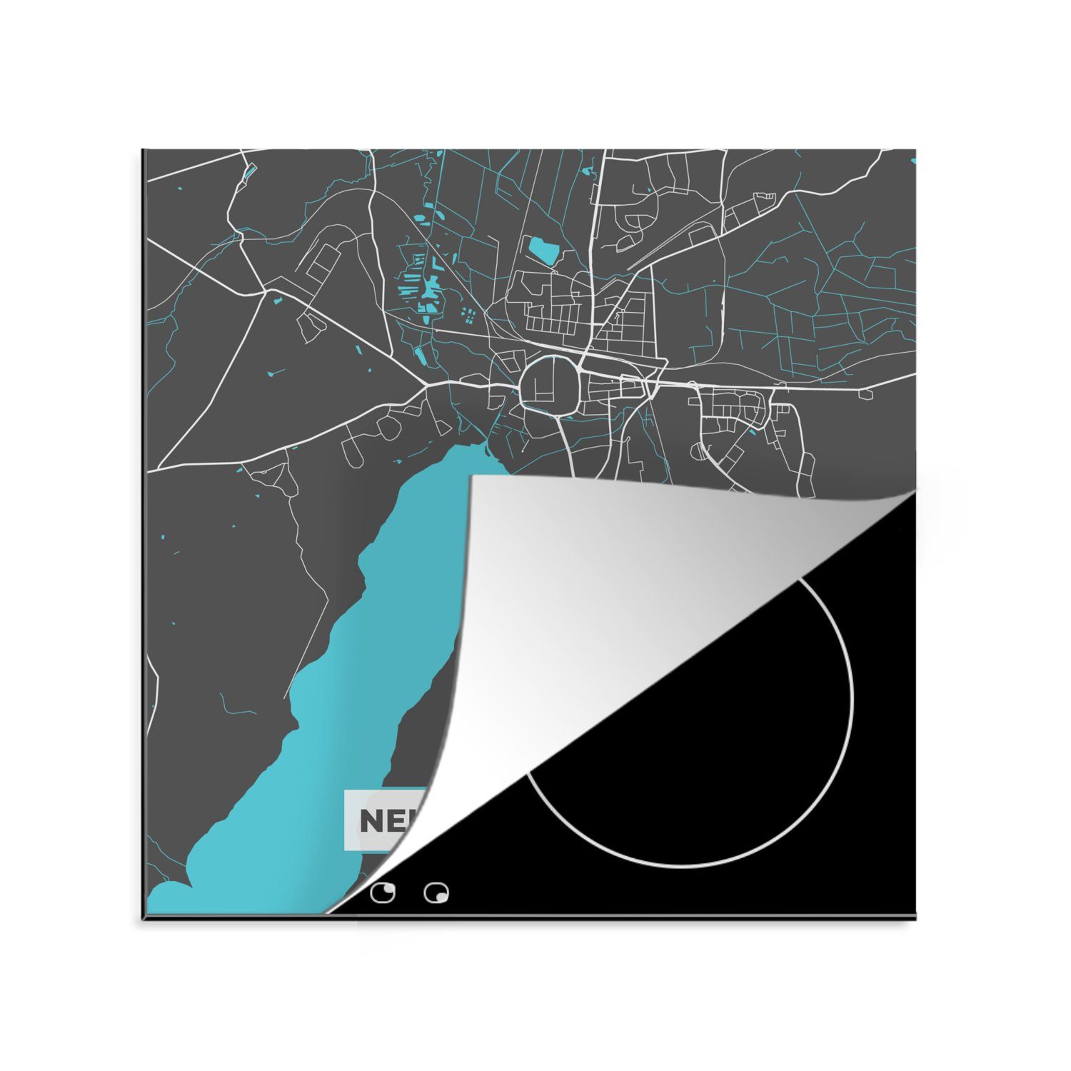 MuchoWow Herdblende-/Abdeckplatte Blau - Deutschland - Karte - Stadtplan - Neubrandenburg, Vinyl, (1 tlg), 78x78 cm, Ceranfeldabdeckung, Arbeitsplatte für küche