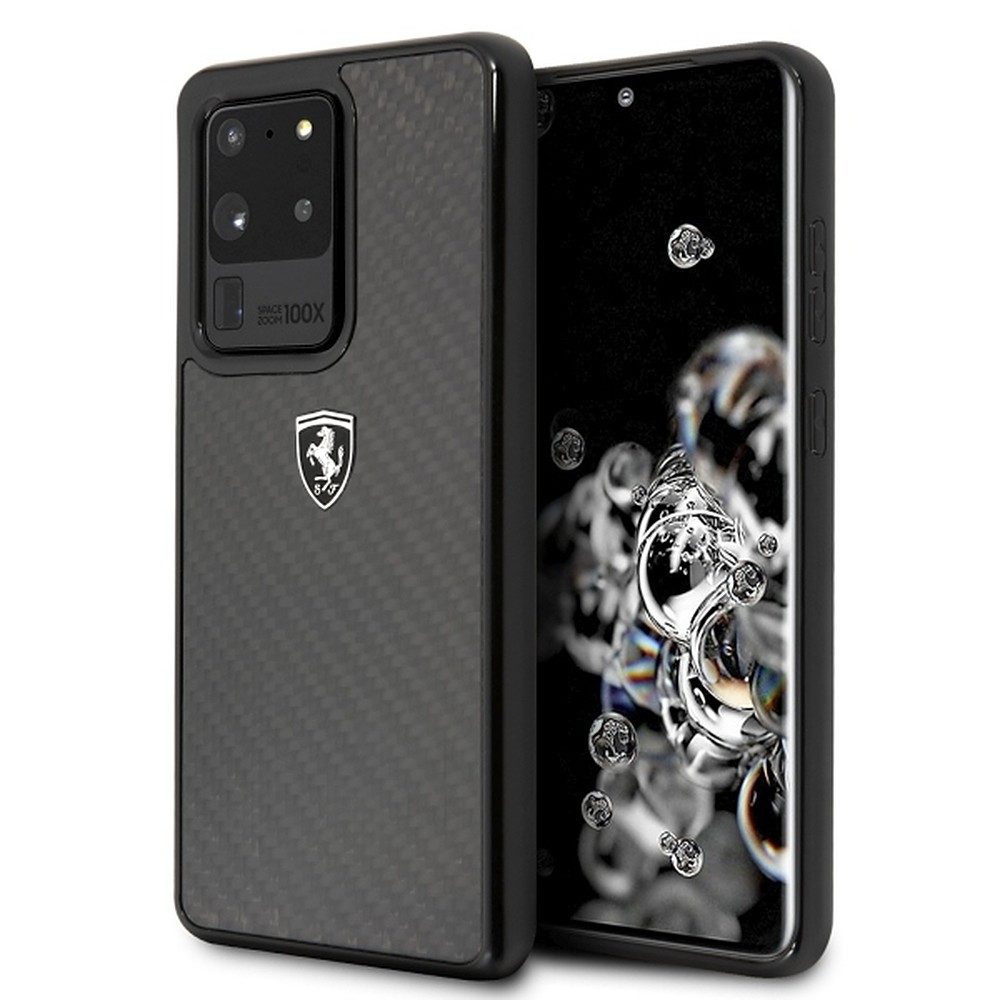 Ferrari Handyhülle Carbon Cover Schutzhülle, Echtes Carbon, Hardcase, Lizenzprodukt, Metall-Logo