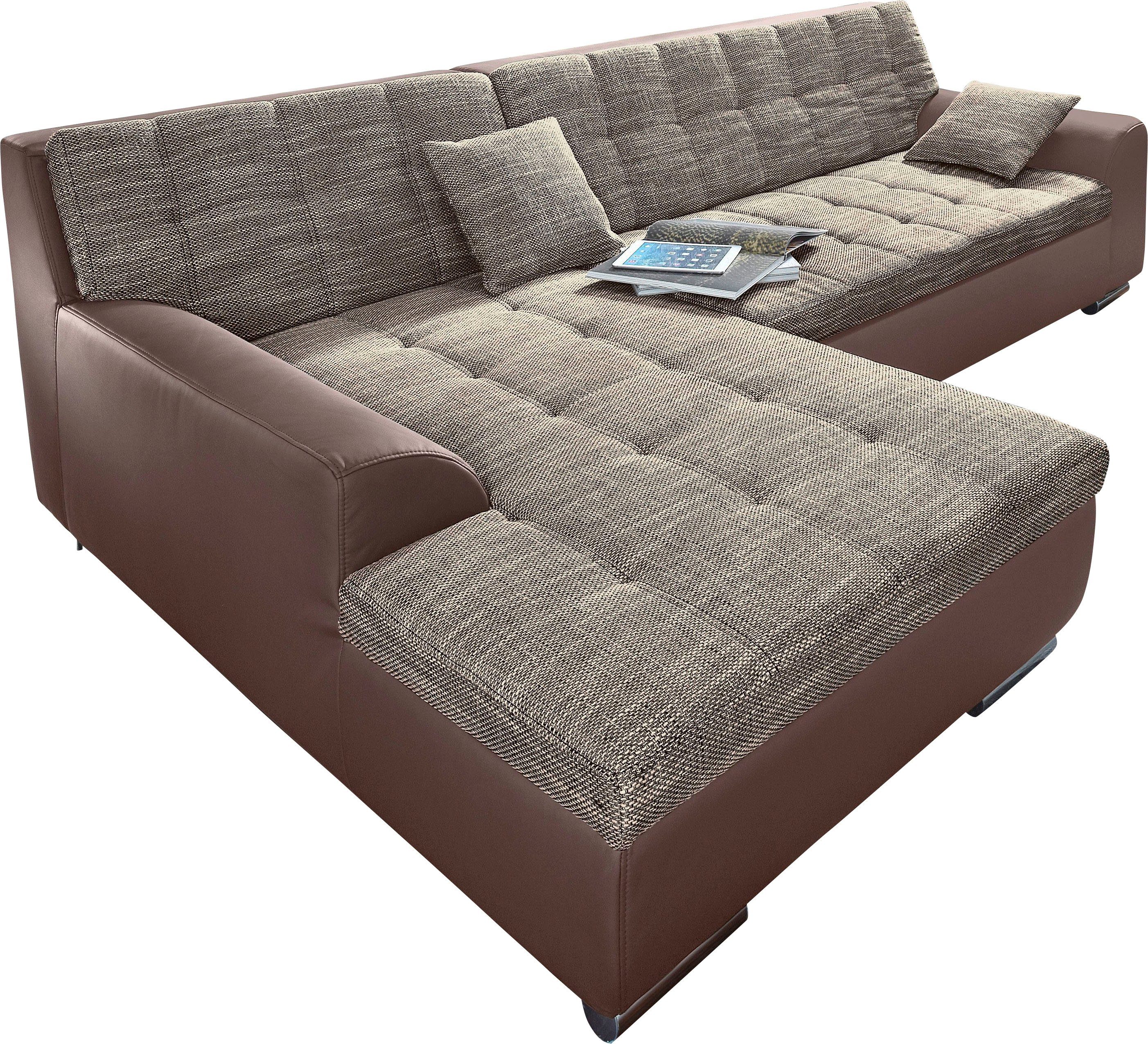 DOMO collection Ecksofa Treviso viele Bezüge, auch in Cord, L-Form, B/T/H: 267/80/83 cm, wahlw. mit Bettfunktion, inkl. Zierkissen, Unser Dauertiefpreis