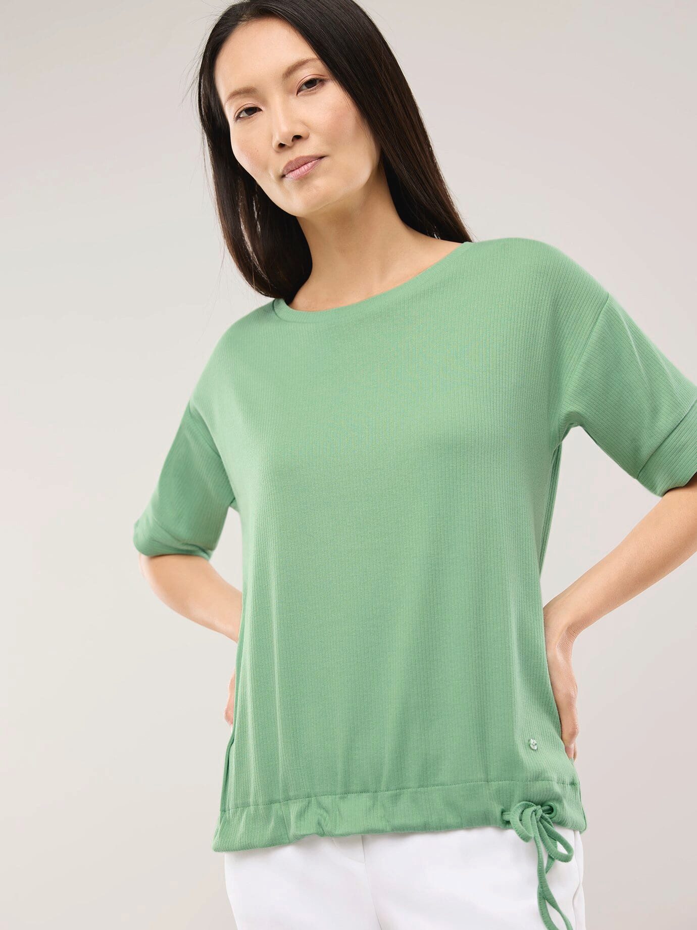Walbusch Blouson Damen Blousonshirt Rippenstruktur Rundhals Halbarm Baumwolle Kordelzug-Saum, elastischer Sitz, Ärmel‑Schlitz, pflegeleicht