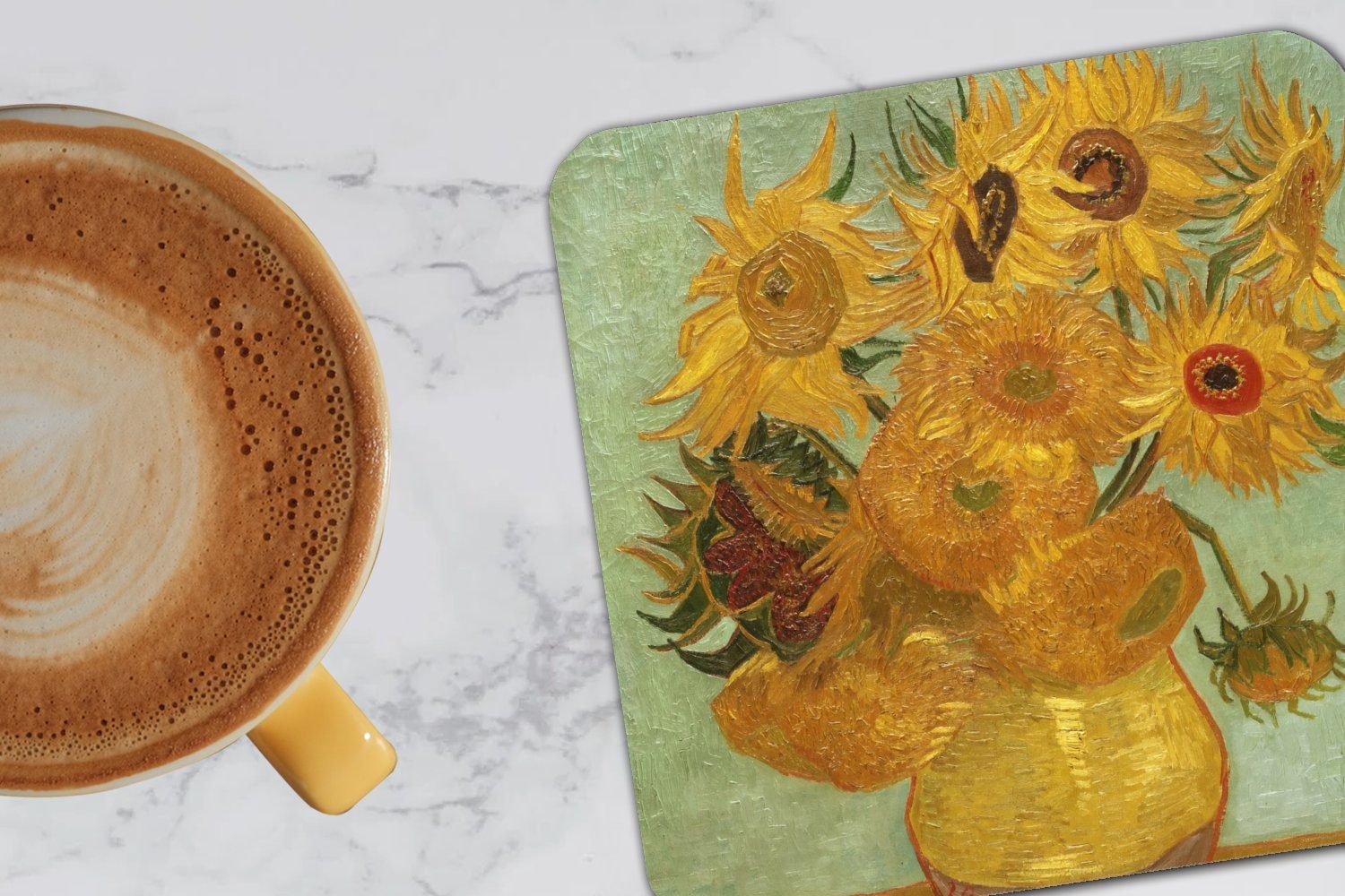 MuchoWow Glasuntersetzer Sonnenblumen - Gemälde für Tischuntersetzer, 6-tlg., Zubehör von Glasuntersetzer, Untersetzer, Korkuntersetzer, Gogh, Vincent van Gläser, Tasse