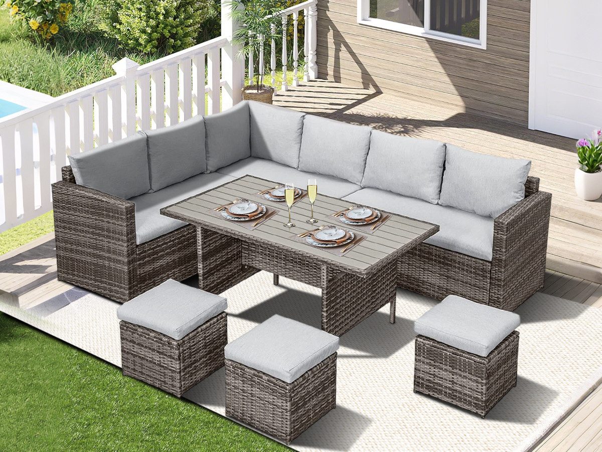 MeXo Gartenlounge-Set Lounge Gartenmöbelset für 8-10 Personen, (Rattan Gart günstig online kaufen