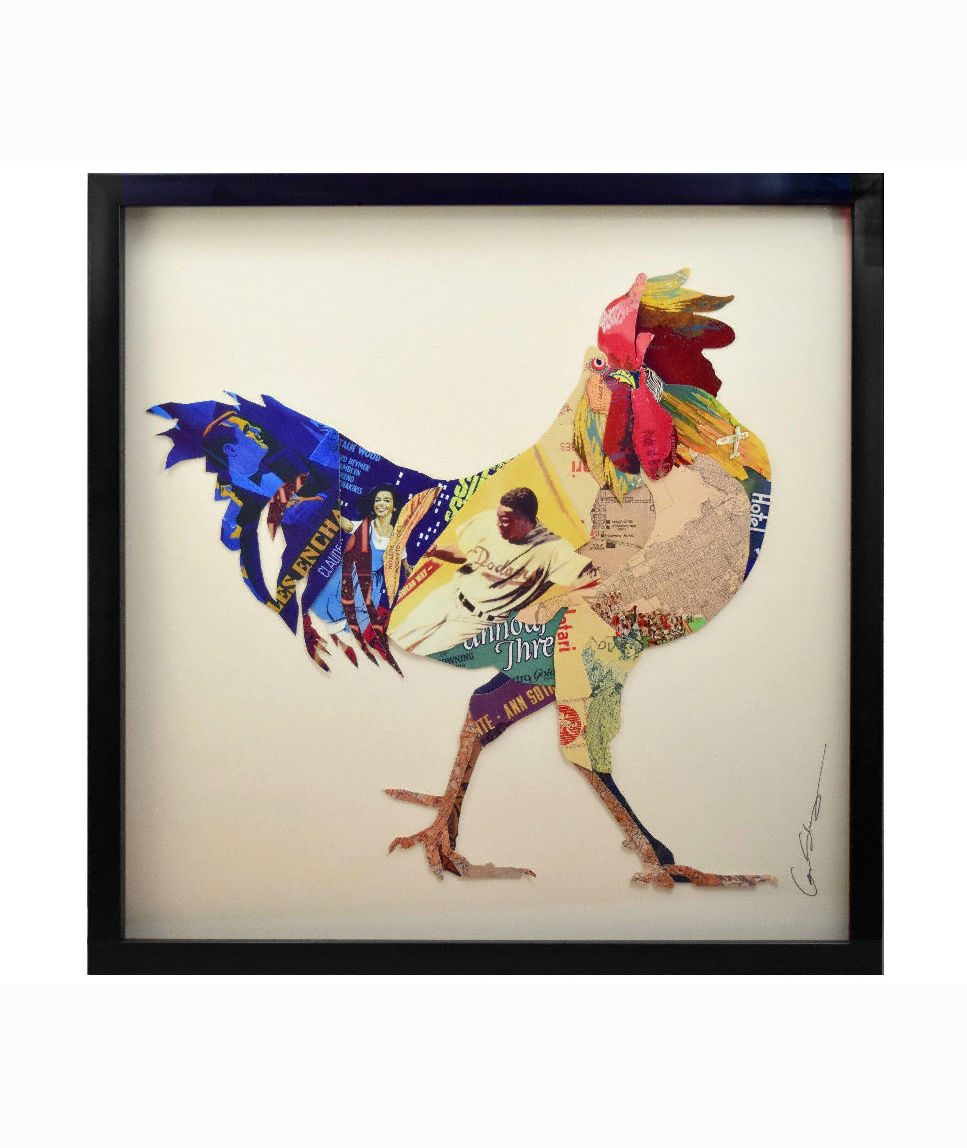ROOGU Bilder-Collage ROOGU 3D Collage Kunst Art Wandbild Handgefertigt, Hahn