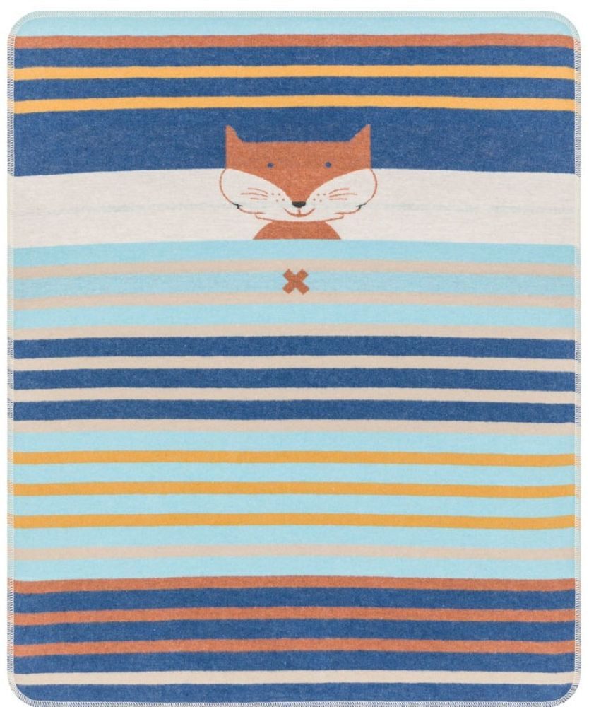 Babydecke Juwel 'Fuchs Multistreifen' 70 x 90 cm Marine - Blau, DAVID FUSSENEGGER
