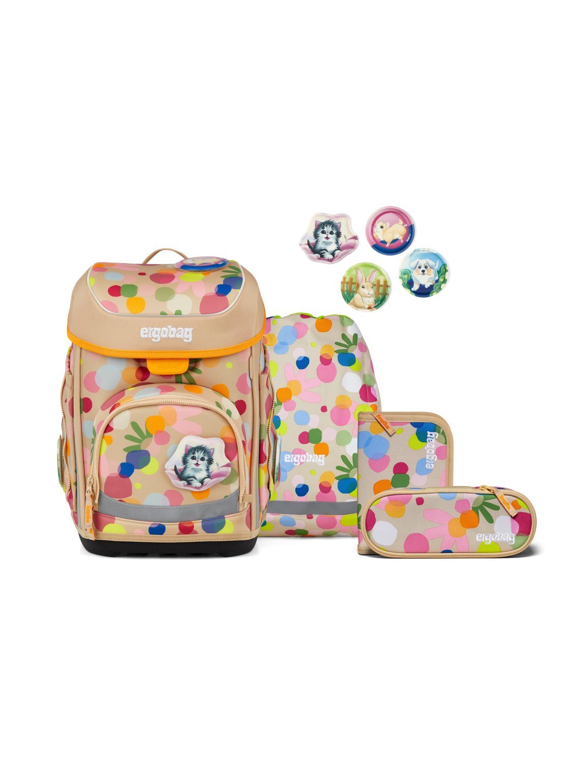 ergobag Schulranzen cubo Set (5-tlg., 5-teiliges Set), größenverstellbares Rückensystem