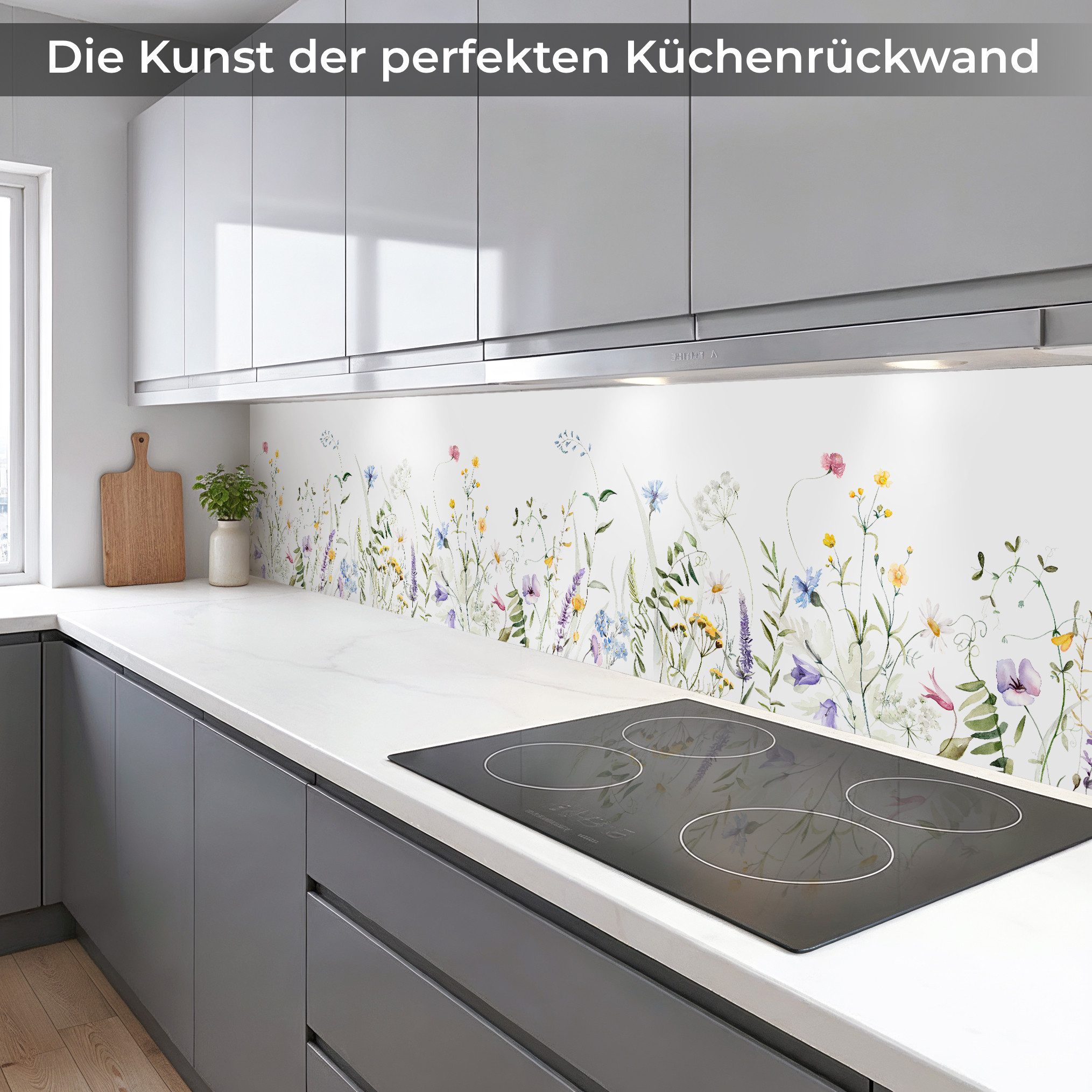 Rodnik Küchenrückwand Sommerblumen, monolithische ABS-Platte mit Direktdruck, formstabil und langlebig