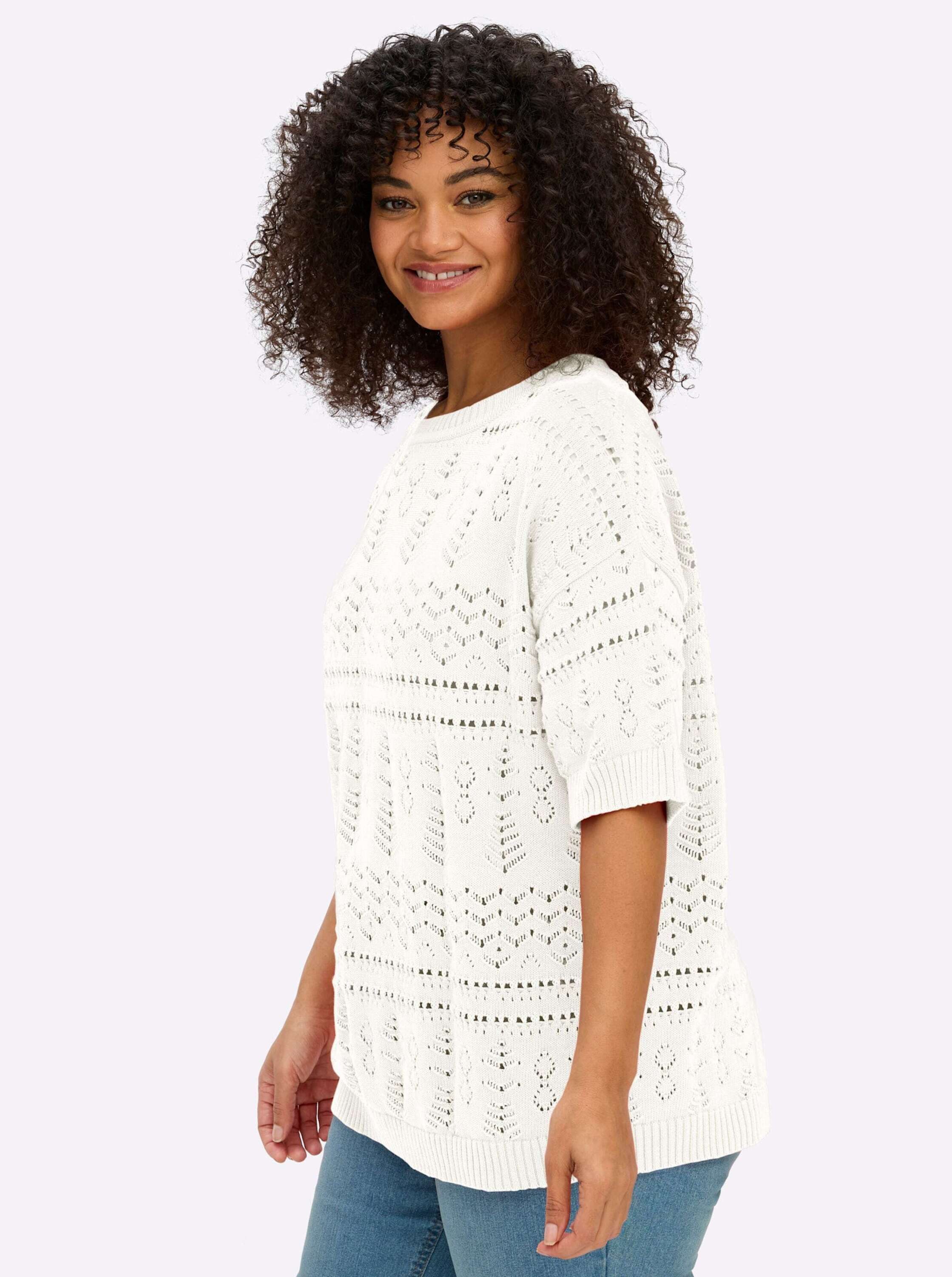 Sheego Strickpullover Kurzarm-Pullover Kurzarm Ajour