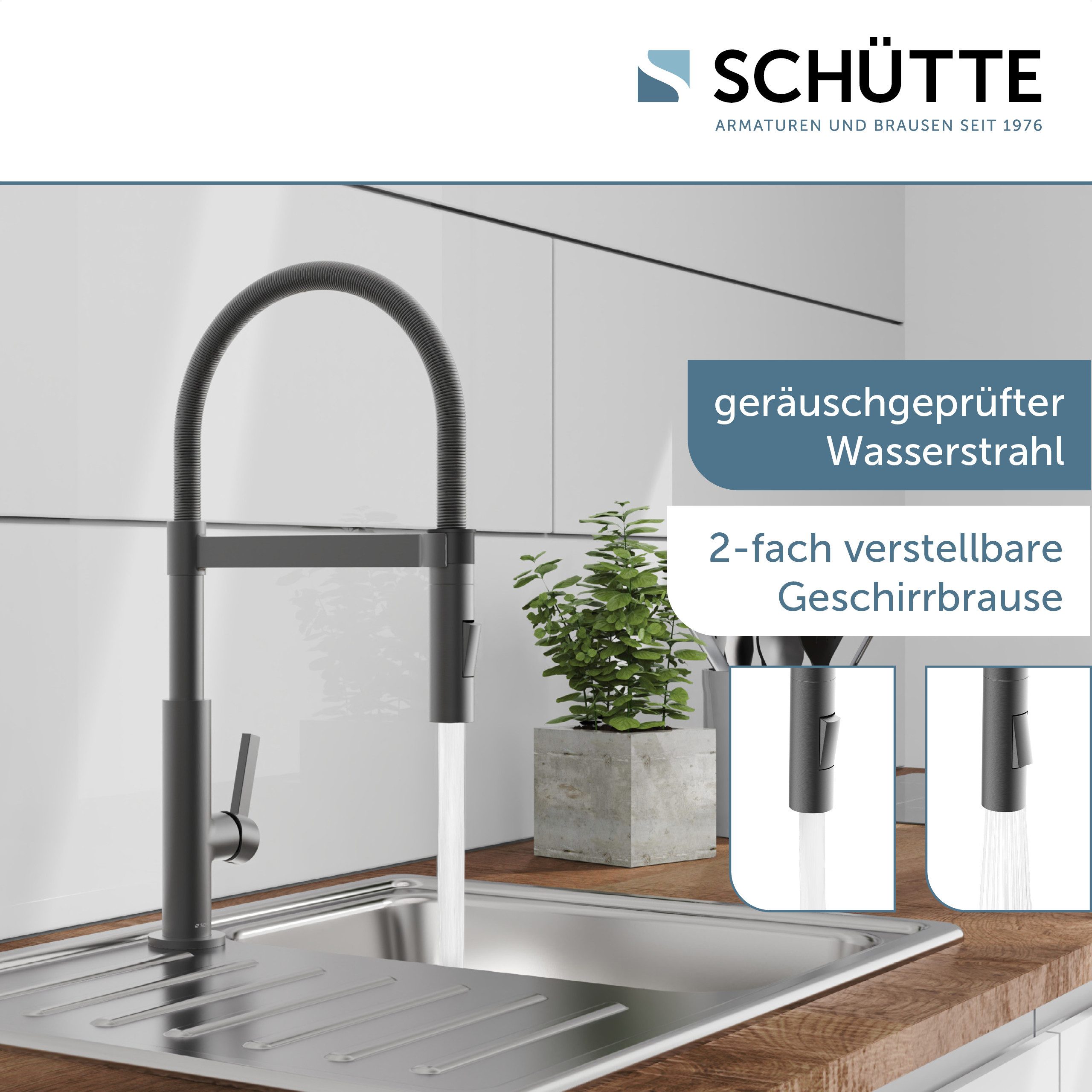 Schütte Spültischarmatur MIAMI energiesparende Cold-Start-Funkt., 360° schwenkbar, 2-fach verstellbar