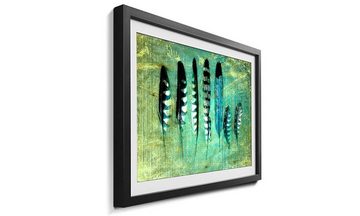 WandbilderXXL Bild mit Rahmen Blue Feathers, Vogelfedern, Wandbild, in 4 Größen erhältlich