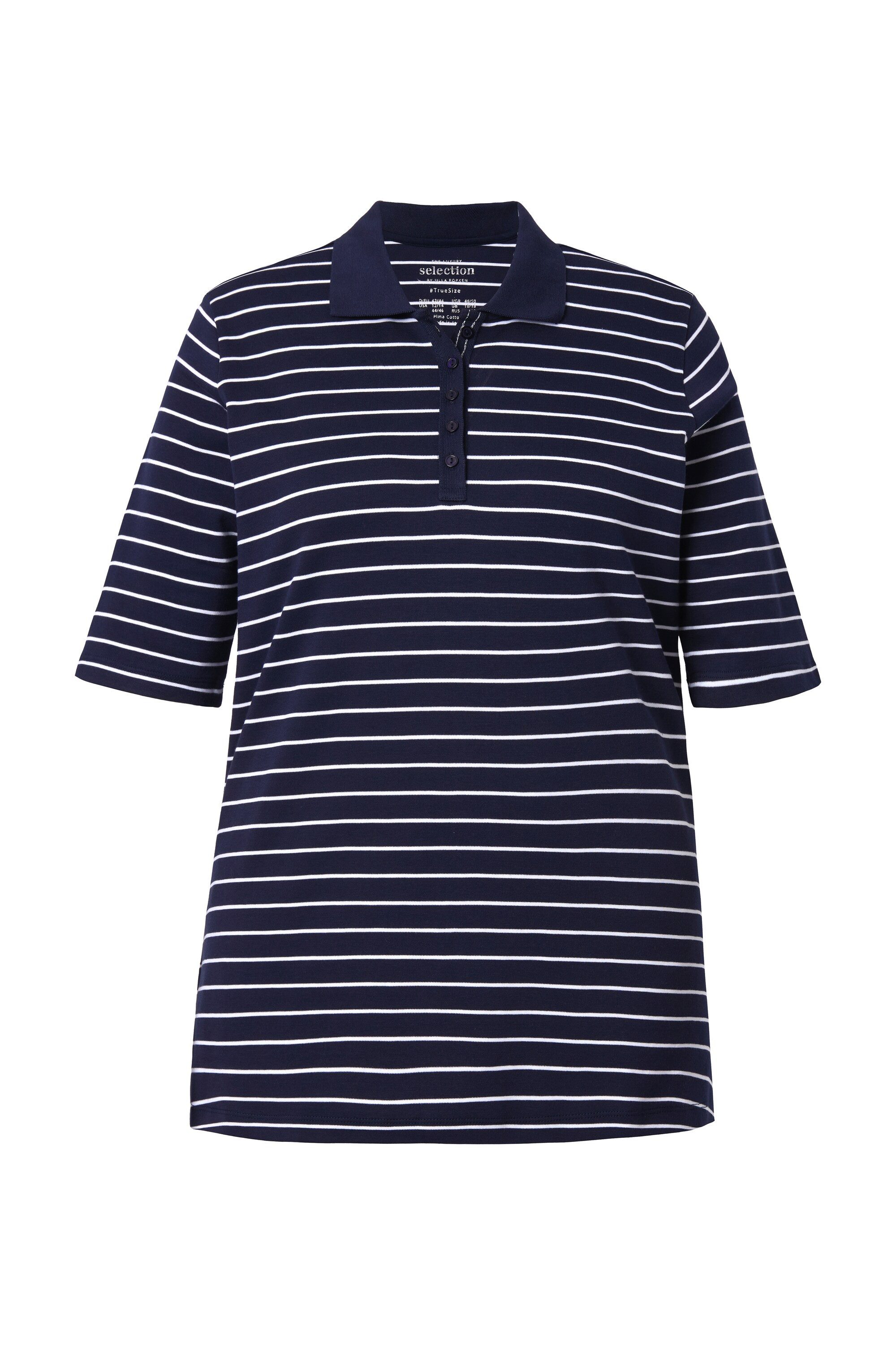 Ulla Popken Poloshirt Poloshirt Ringel Polokragen Halbarm Pima Cotton