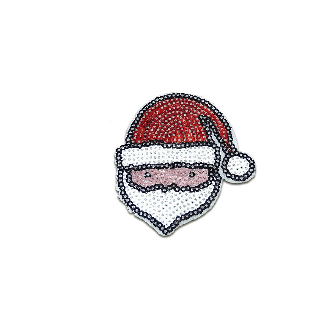 Catch the Patch Aufnäher Bügelbild, Aufbügler, Applikationen, Patches, Flicken, zum aufbügeln, Kunststoff, Weihnachtsmann Kopf mit Pailletten - Größe: 7,4 x 6,4 cm