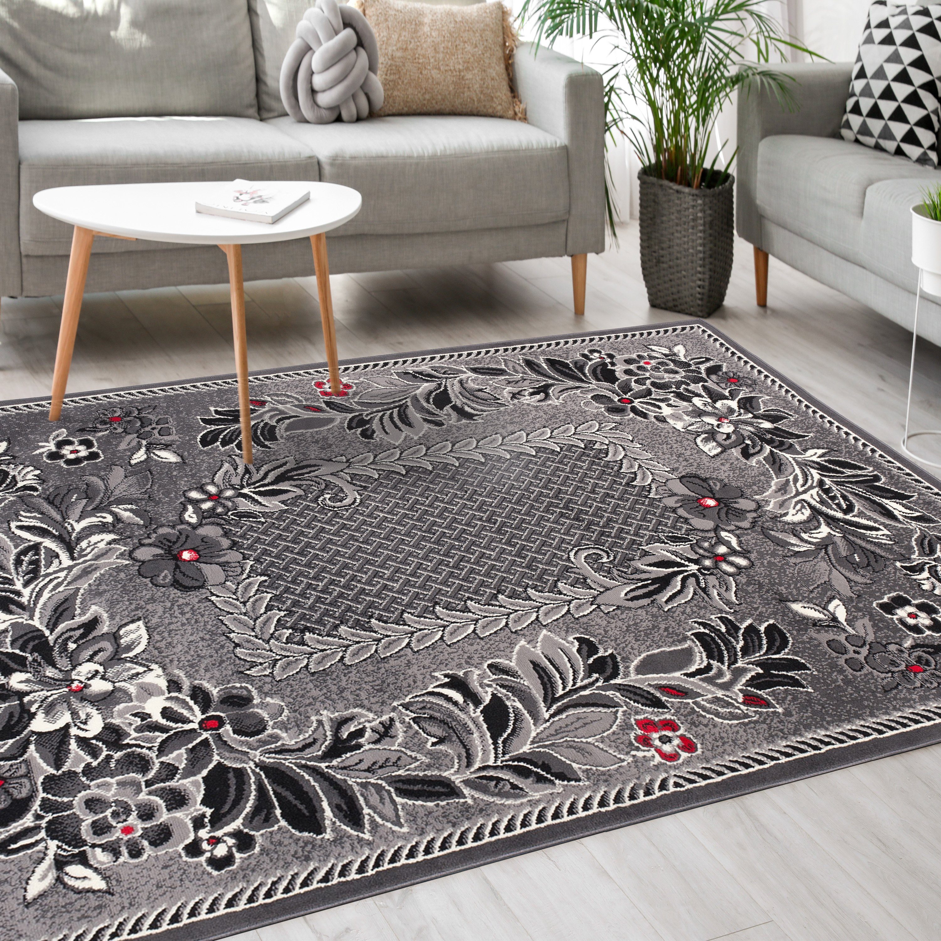 Designteppich Modern Teppich Kurzflor Wohnzimmerteppich Robust und pflegeleicht GRAU, Mazovia, 60 x 100 cm, Fußbodenheizung, Allergiker geeignet, Farbecht, Pflegeleicht, Geometrisch