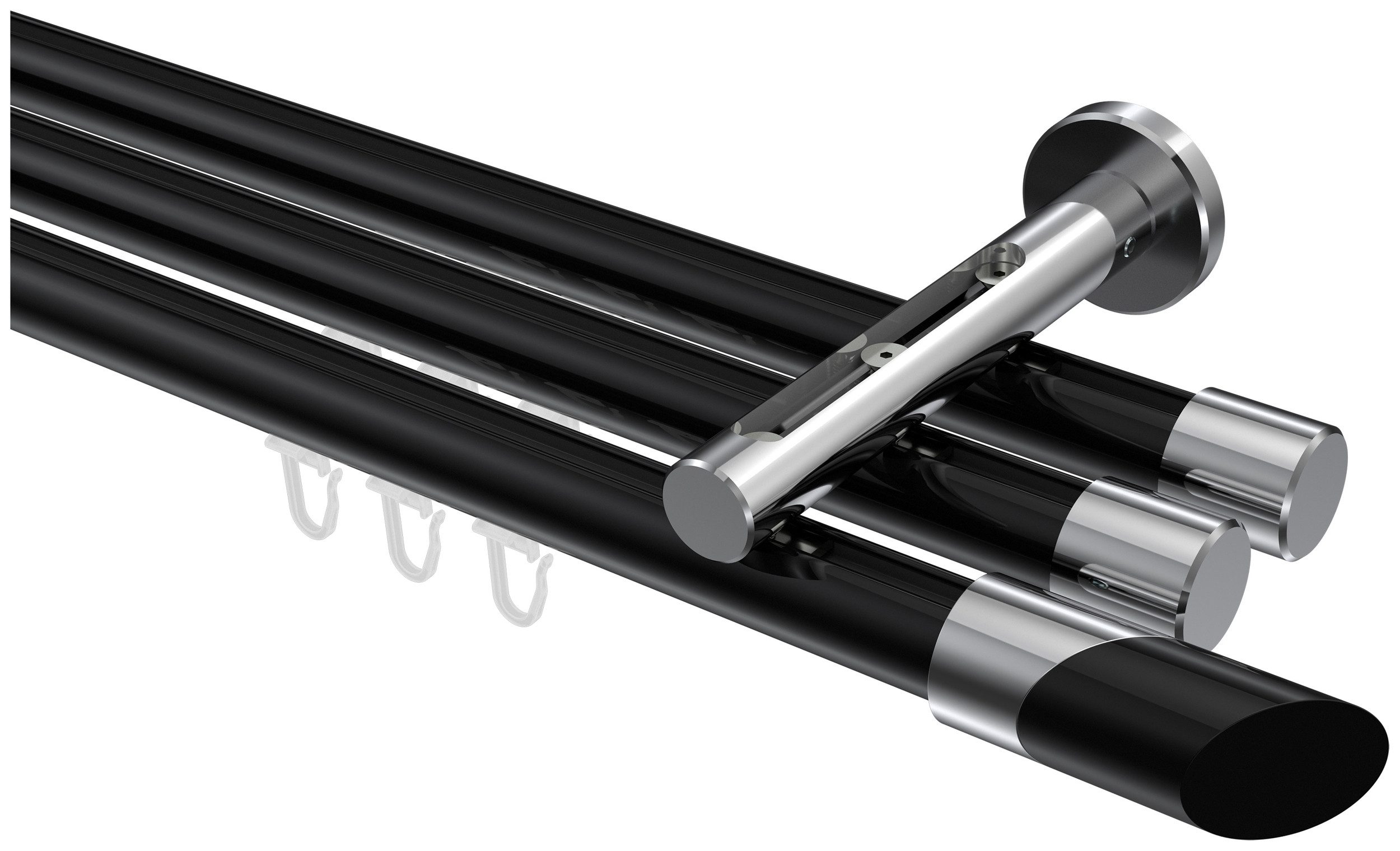 INTERDECO Innenlaufschiene Siteno Verano, Ø 20 mm, 3-läufig, Fixmaß, kürzbar, Wandmontage, Aluminium, Schwarz / Chrom / Bicolor
