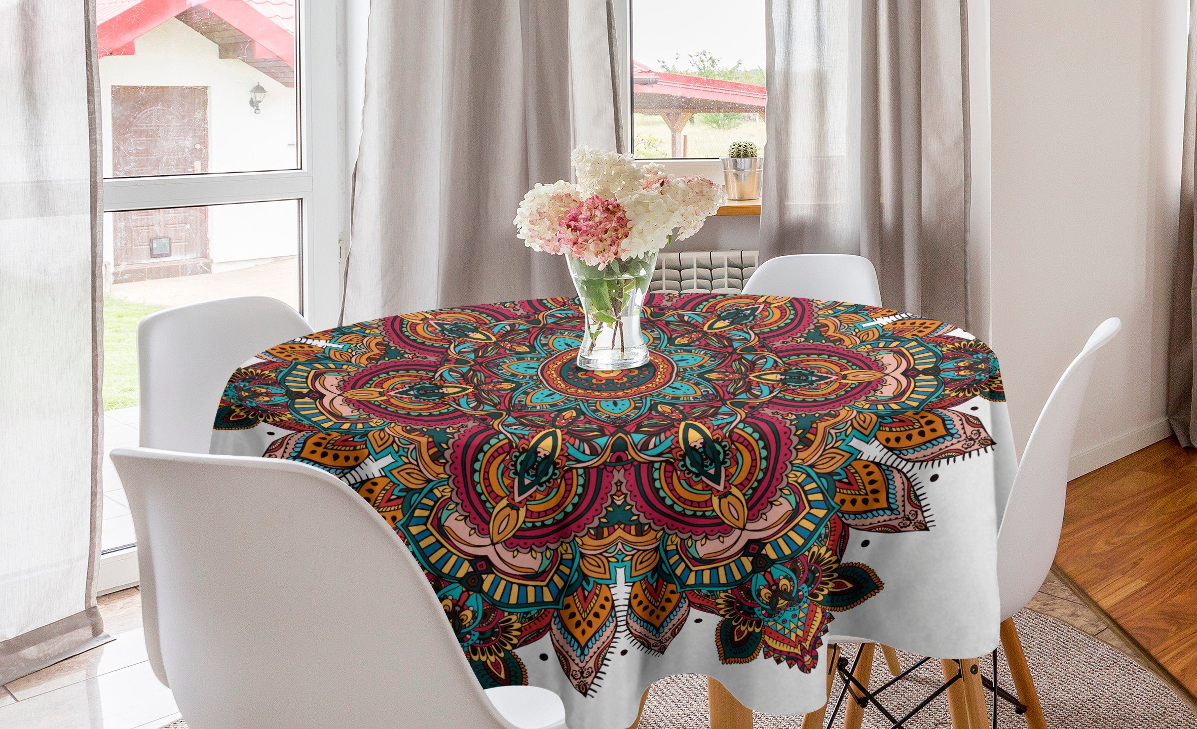 Abakuhaus Tischdecke Kreis Tischdecke Abdeckung für Esszimmer Küche Dekoration, Mandala Muster