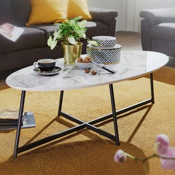 KADIMA DESIGN Couchtisch Marmor-Design Kaffeetisch, modern, schwarz lackierte Beine