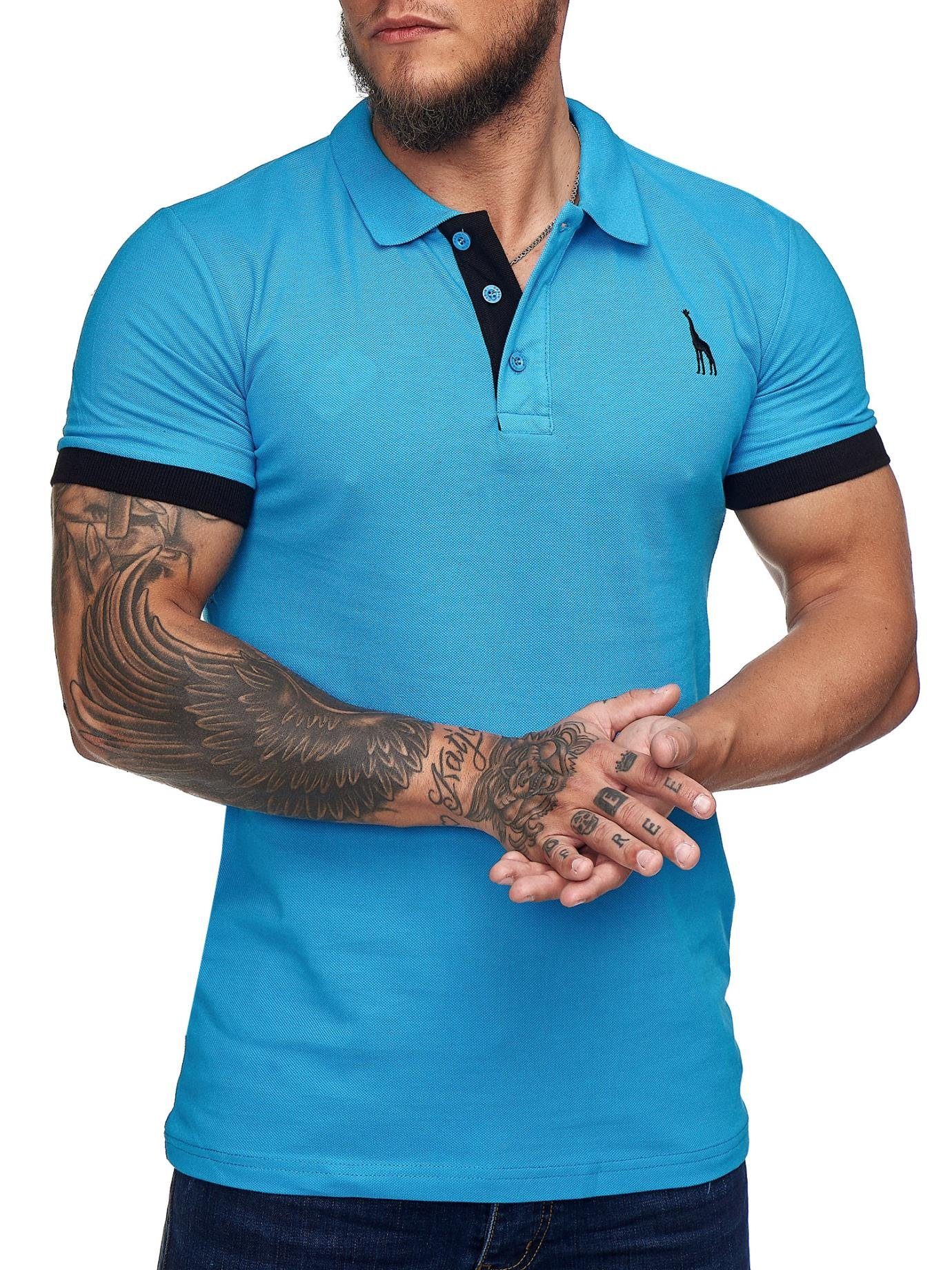 Code47 T-Shirt Code47 Herren Poloshirt Polohemd Basic Kurzarm Einfarbig Slim Fit (1-tlg) Türkis