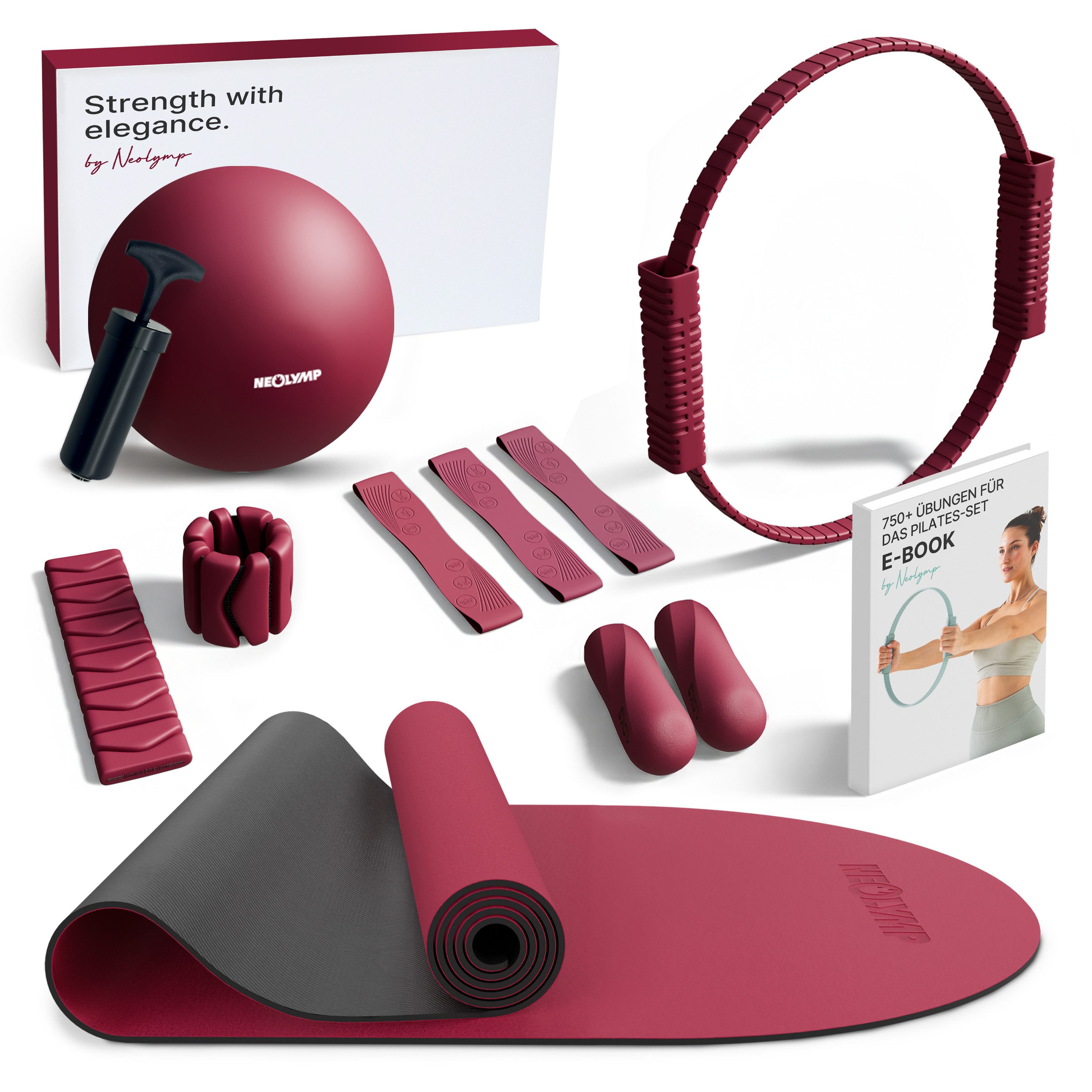 NEOLYMP Pilates-Ring Pilates Set für Zuhause – Pilates Ball, Pilates Ring & Gewichte (Pilates Essential Kit Damen & Anfänger - Home Pilates), Pilates Zubehör Set – inkl. Pilates Bänder, 1kg Hanteln & E-Book