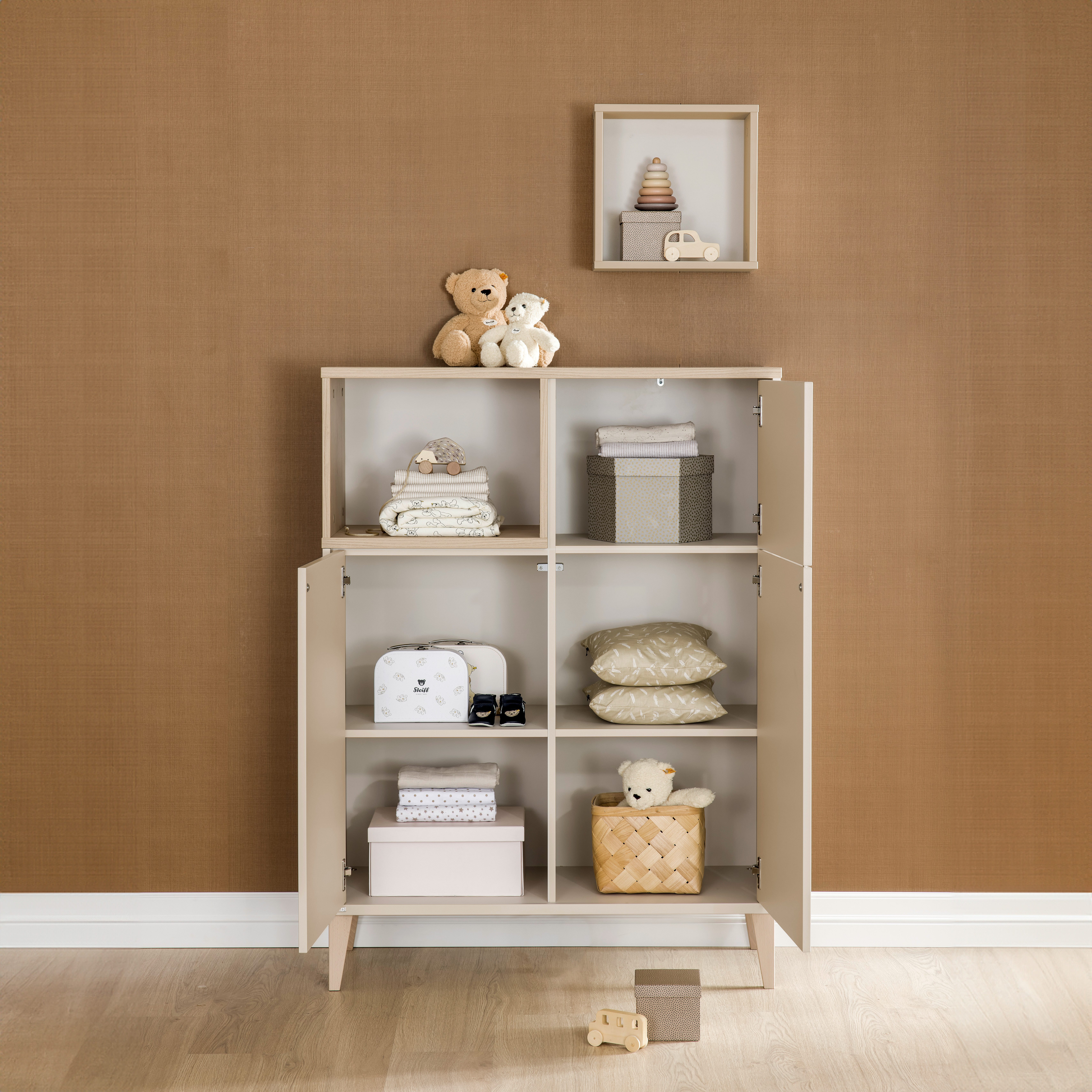 PAIDI Highboard MILA & BEN Steiff by PAIDI in Beige, 3 Türen mit Push-to-open, stabiles Regal mit Massivholz-Füßen, Standregal, geprüfte Qualität