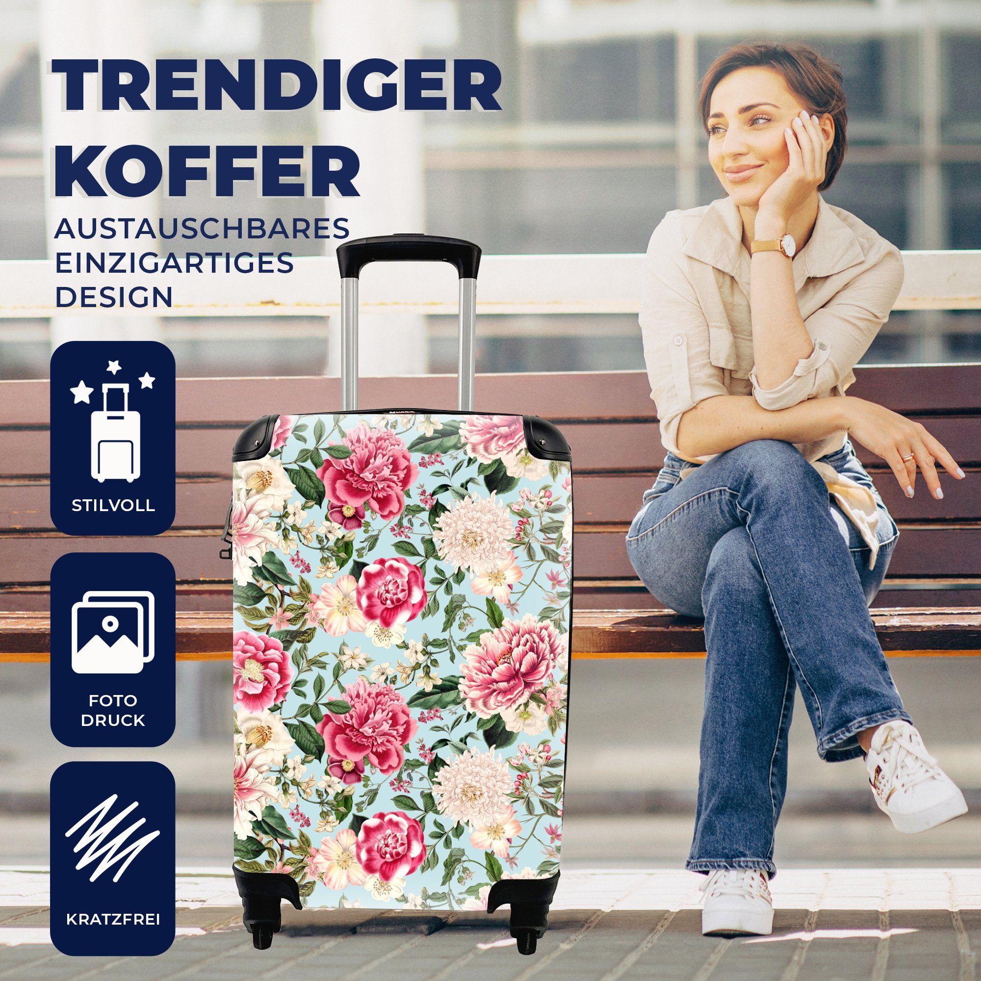 Muster, rollen, Rollen, - MuchoWow Farben Ferien, mit 4 für Handgepäck - Reisekoffer Blumen Trolley, Handgepäckkoffer Reisetasche
