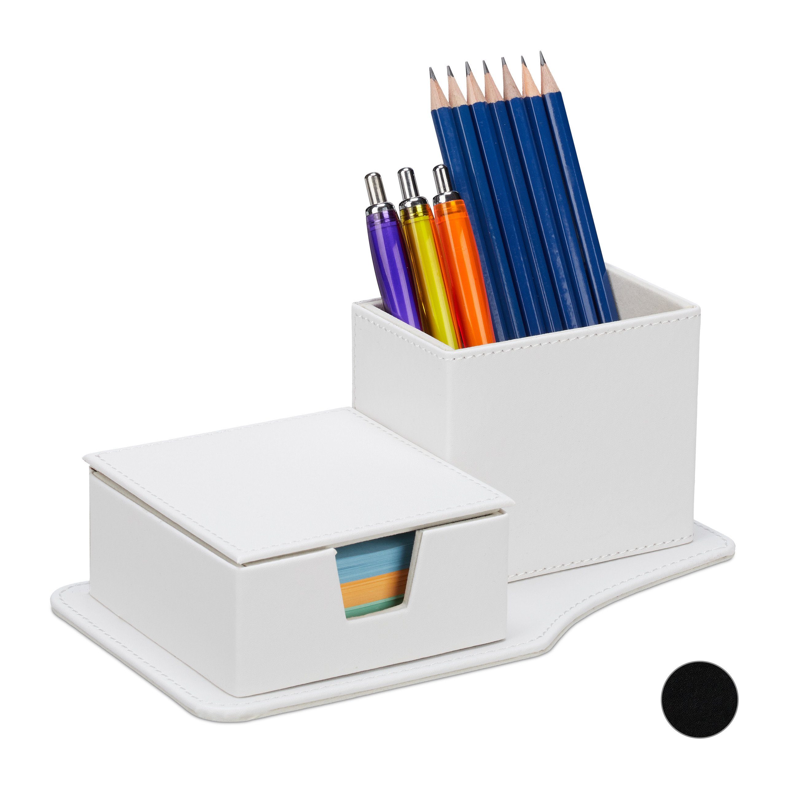 relaxdays Schreibtischaufsatz Schreibtisch Organizer aus Kunstleder, Weiß Weiß Creme