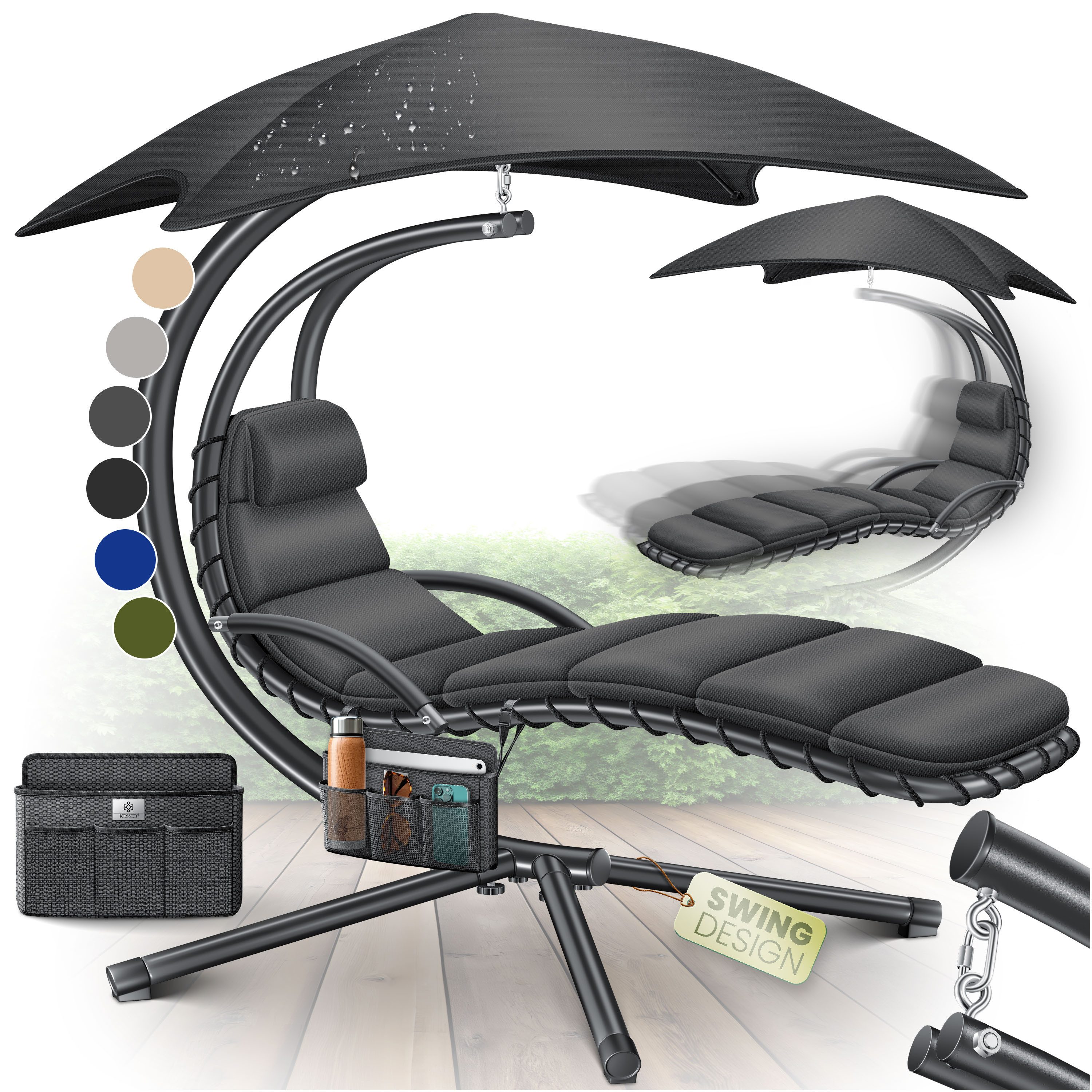 KESSER Gartenliege, Schwebeliege mit Sonnenschirm, Hängeliege Sonnenliege
