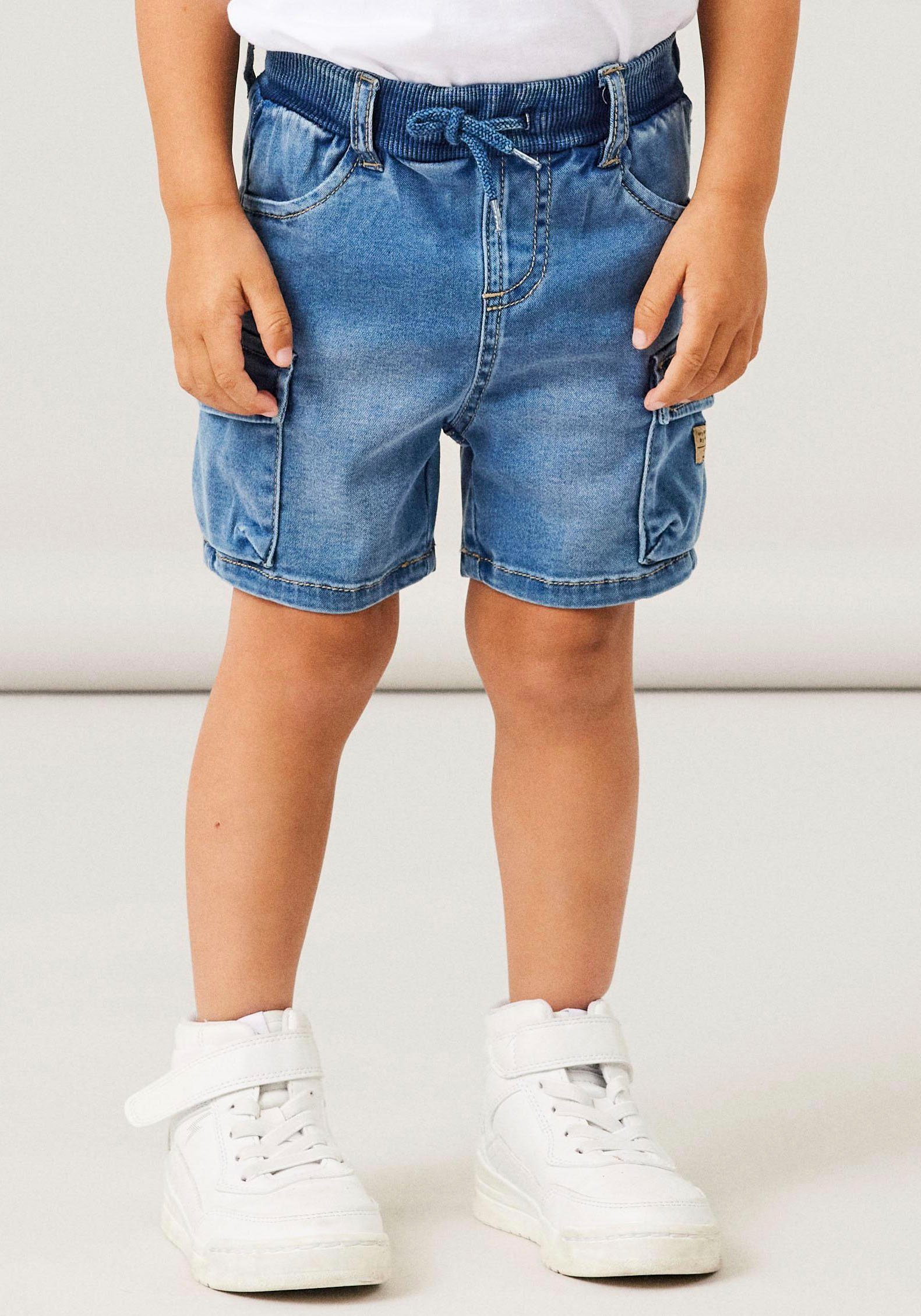 Name It Cargoshorts coole Jeansshorts NMMBEN BAGGY DNM L SHORTS 8610-TO NOOS (Cargotaschen, Baggy Fit, verstellbarer Bund, elastisches Bündchen) mit Used-Optik für mehr Charakter