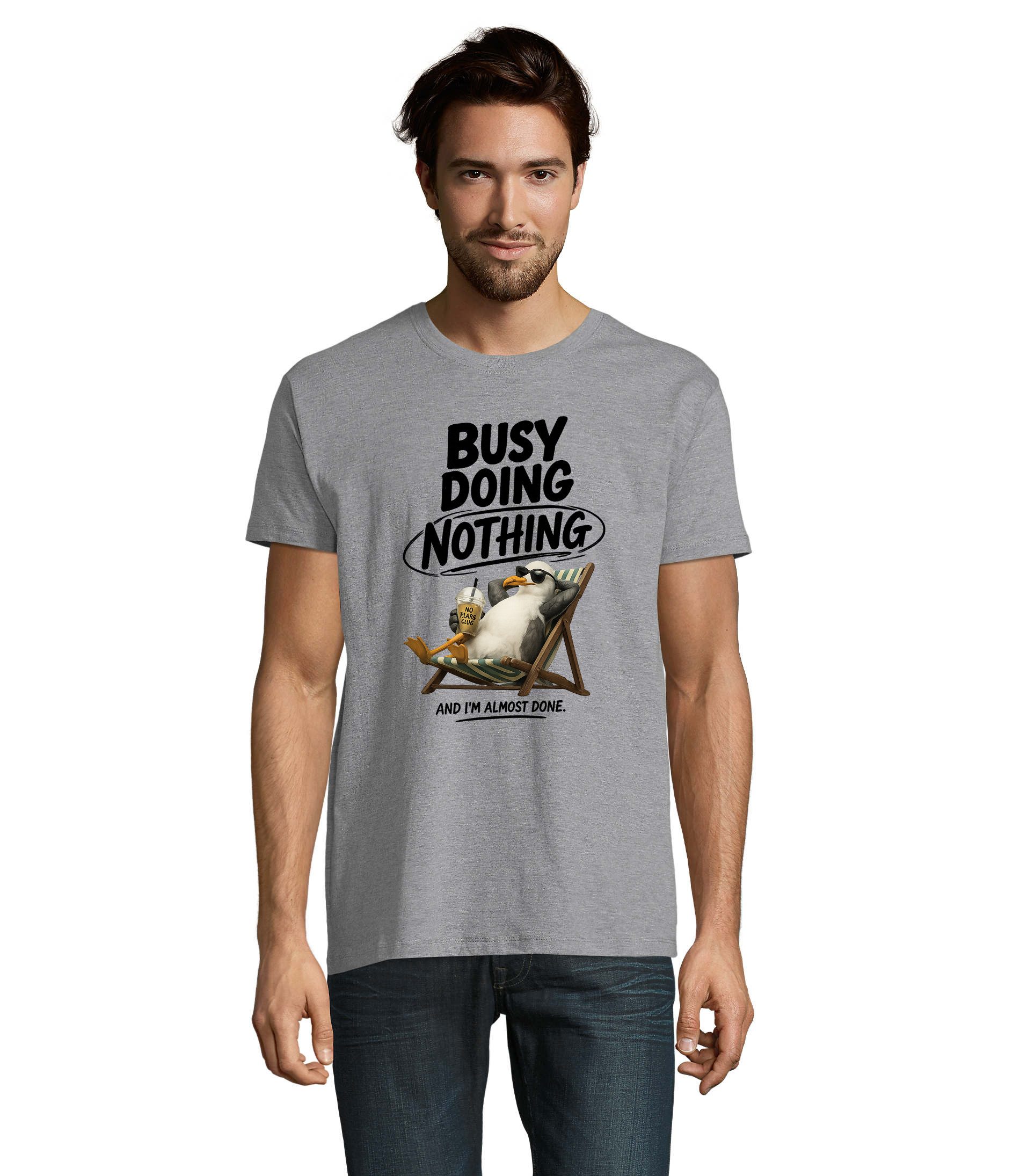T-Shirt BusyDoingNothing Herren T-Shirt Pinguin Print Patch Freizeit