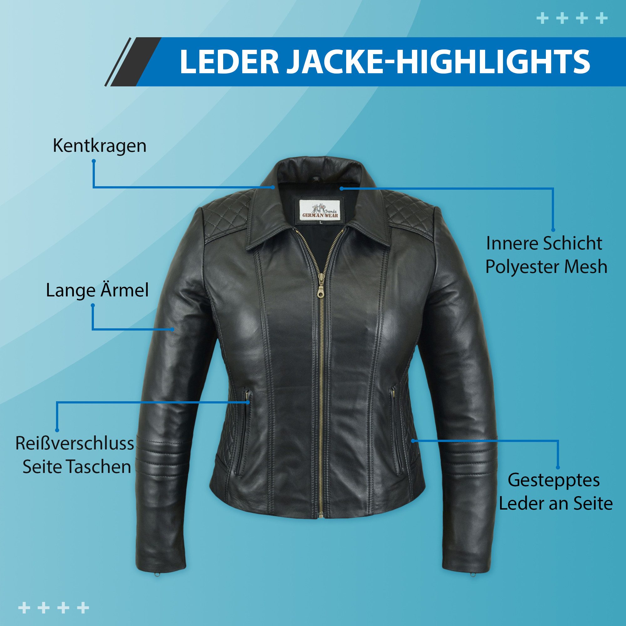 German Wear Lederjacke Trend 428J Damen Lederjacke echtleder Jacke aus Lamm Nappa Leder Schwarz