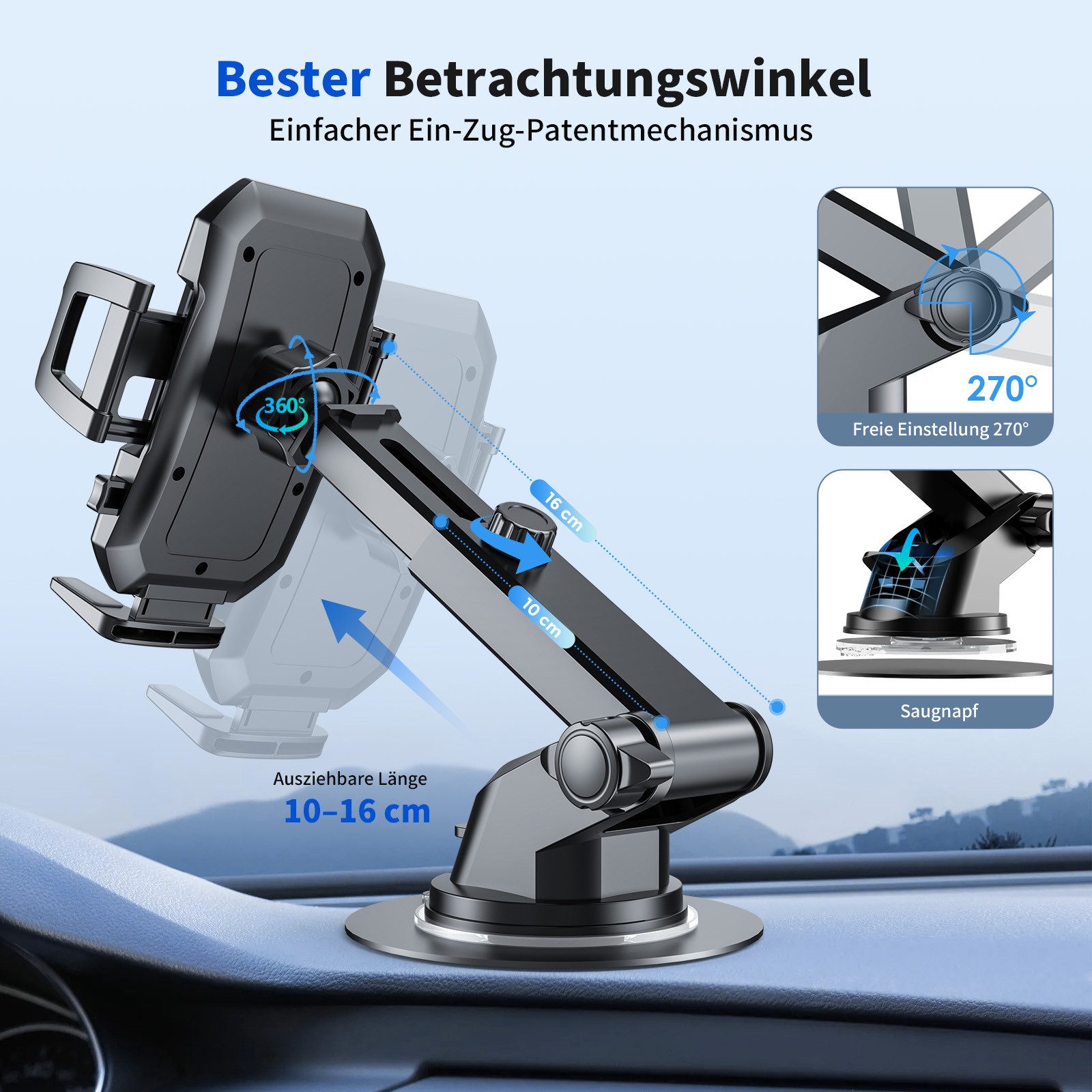 Teendow Smartphone-Halterung 3-in-1-Autotelefonhalterung mit starkem Saugnapf