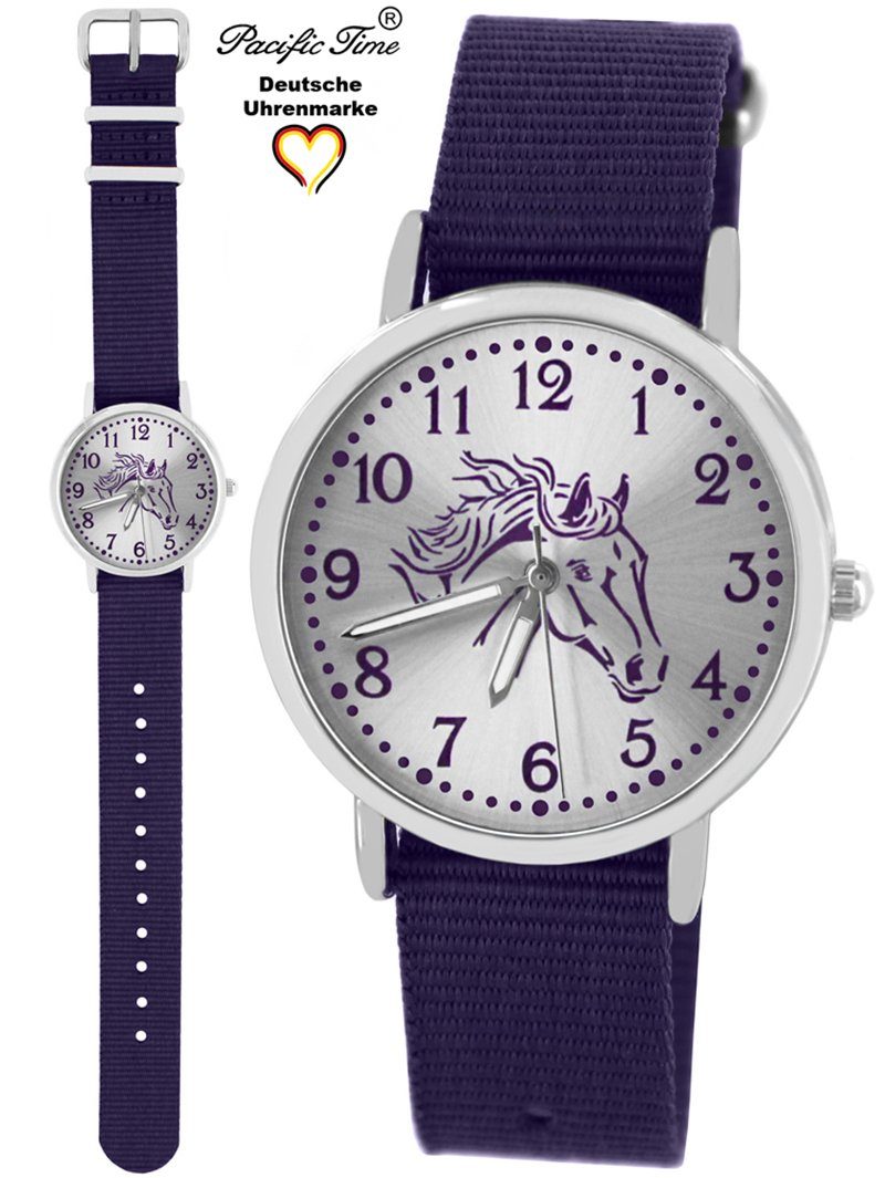 Pacific Time Quarzuhr Kinder Armbanduhr Pferd violett Wechselarmband, Mix und Match Design - Gratis Versand