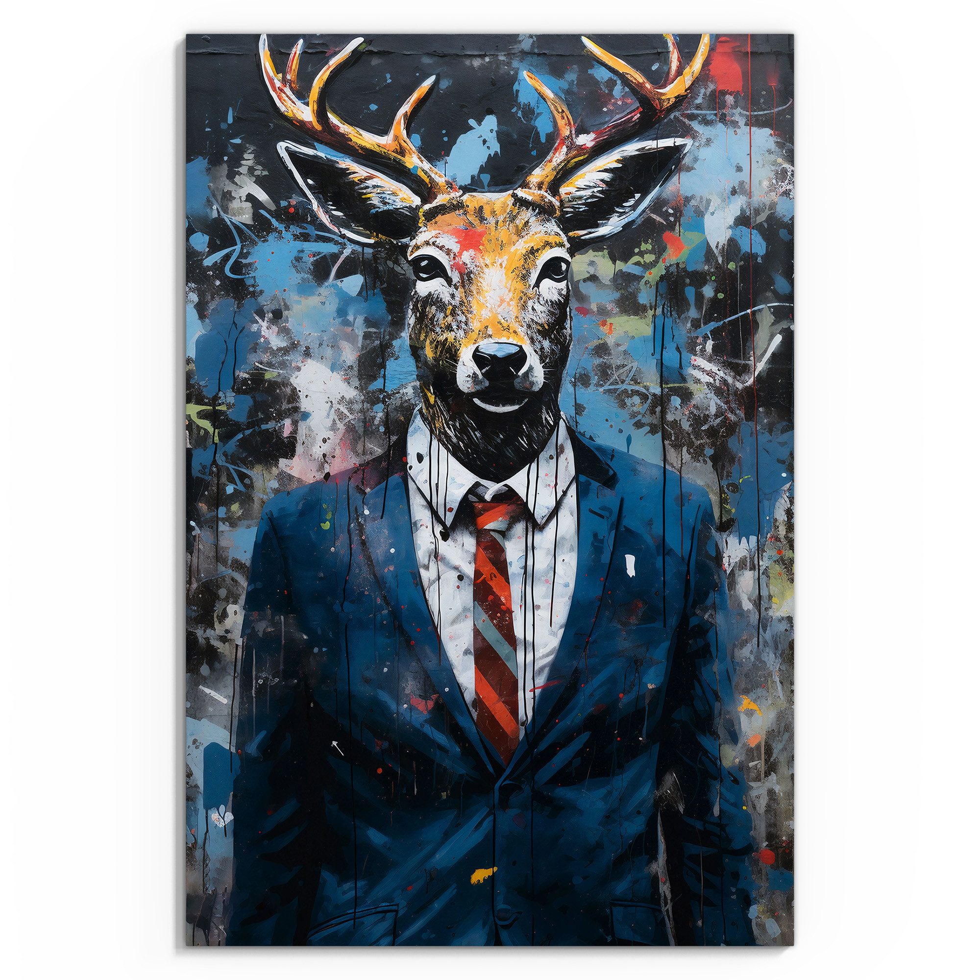 DEQOART Glasbild 'Hirsch im Anzug', 'Hirsch im Anzug', Glas Wandbild Bild s günstig online kaufen