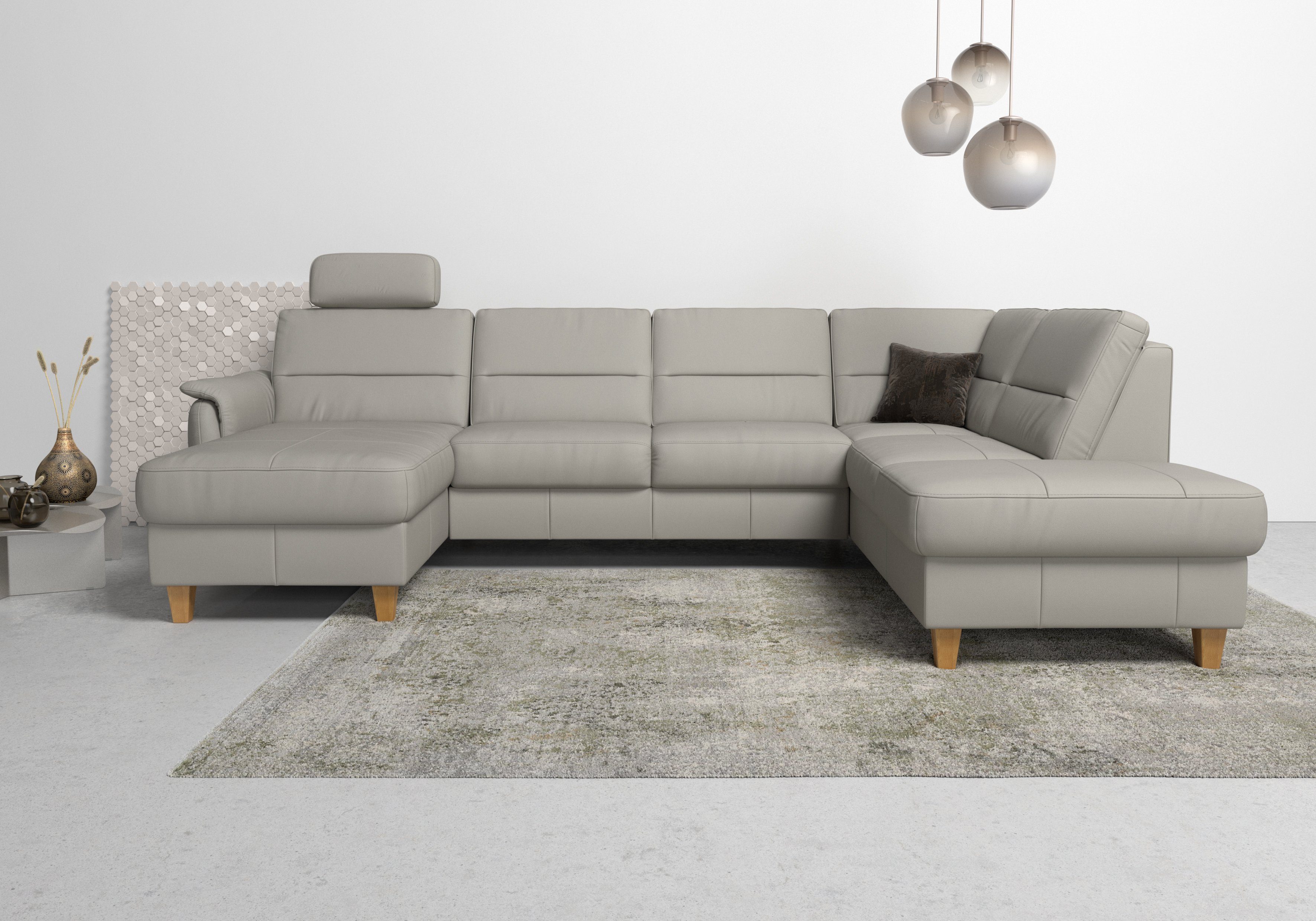 Home affaire Wohnlandschaft Palmera U-Form, B: 308 cm, große Stoff + Leder Auswahl, optional Schlaffunktion & Bettkasten, Federkern, XXL-Wohnlandschaft