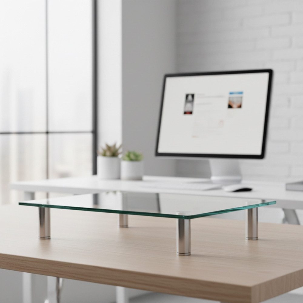 Mucola Monitor-Halterung Monitorerhöhung Bildschirmerhöhung Tisch TV Aufsatz Glasaufsatz Glas, (bis 0 Zoll, Stück, Premium-Monitor Tisch, Sicherheitsglas)