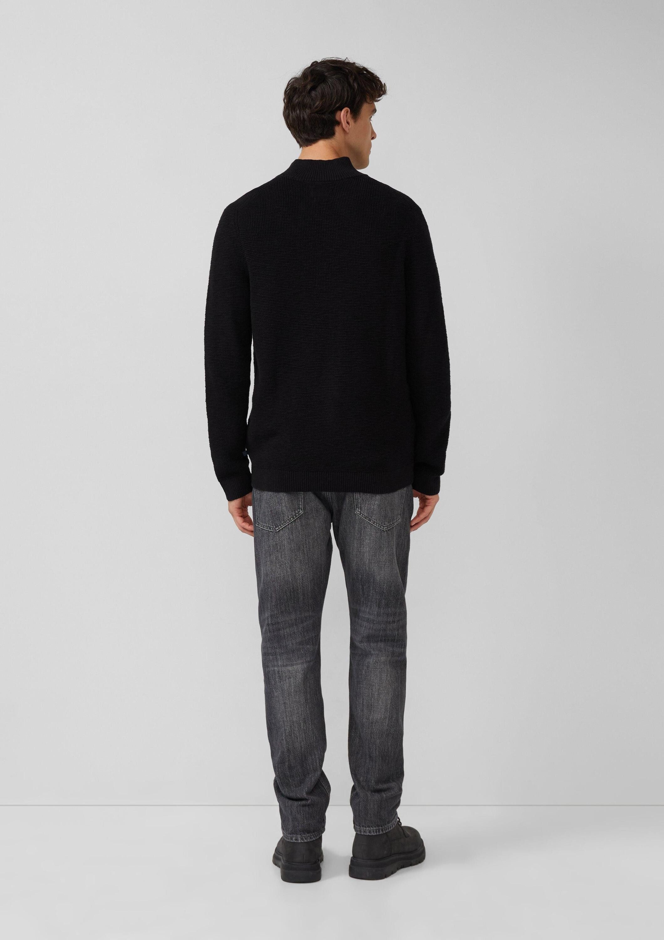 s.Oliver Longpullover Strickpullover Baumwoll-Pullover mit Struktur und Troyer-Kragen