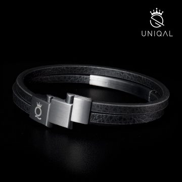 UNIQAL.de Lederarmband Lederarmband Herren " LITTLE PLATE" double layer, (Edelstahl, Echtleder, Casual Style, Handgefertigt)