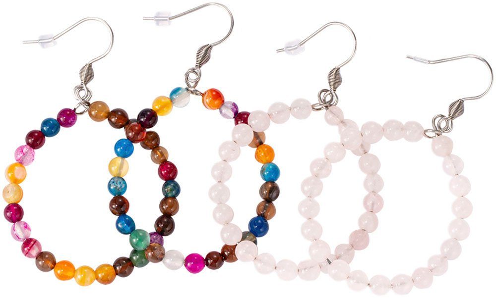 Firetti Серьги-крючки-Set Schmuck Geschenk Silber 925 Ohrschmuck Серьги Edelsteine (Set, 4-tlg), Made in Germany - mit Achat, Rosenquarz
