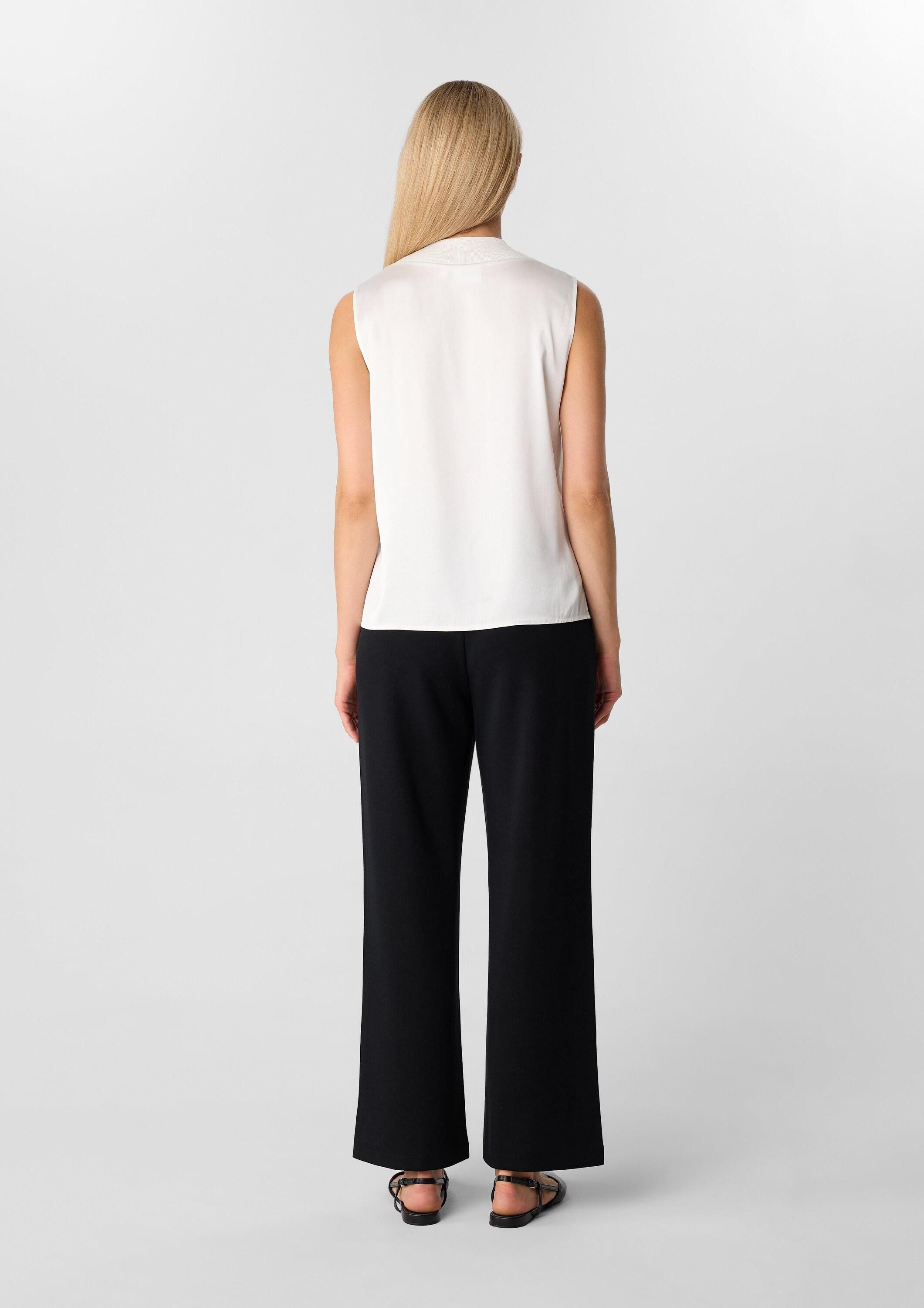 comma Blusentop Bluse Ärmellose Bluse mit Feinrippkragen