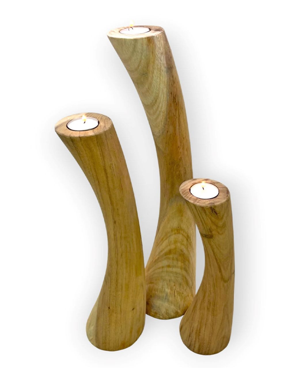 VARIOS Kerzenständer Kerzenständer Teelichthalter Holz Modern 3er Set Naturfarben 60 cm XL (3 St)