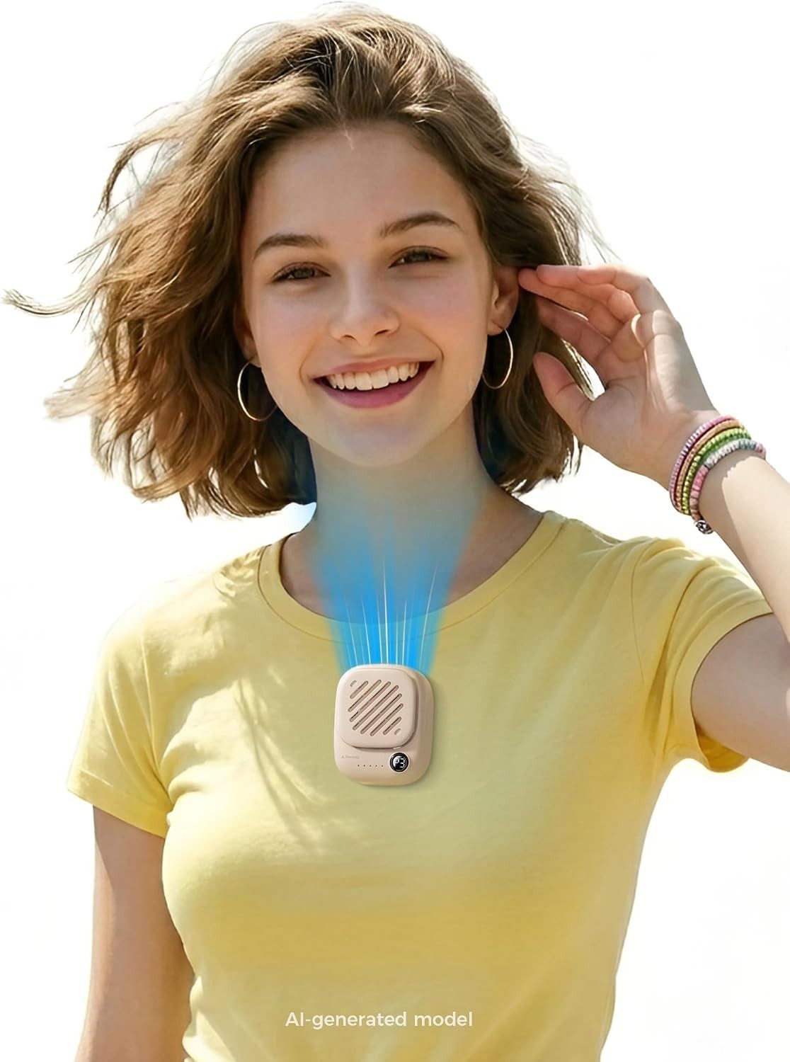 FELIXLEO Handventilator Tragbarer Nackenventilator LED Magnet Akku 10H Outdoor Geschenk Beige