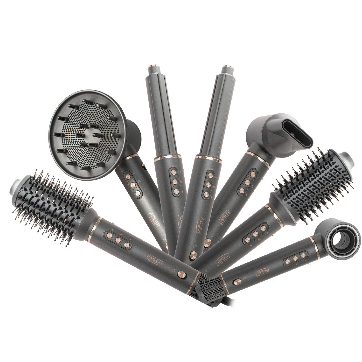 Adler Multihaarstyler AD 2030 7-in-1-Lockenstab und Föhn – 7 Aufsätze, Kaltluftfunktion, Reiseetui, Kabellänge: 1,8 Meter