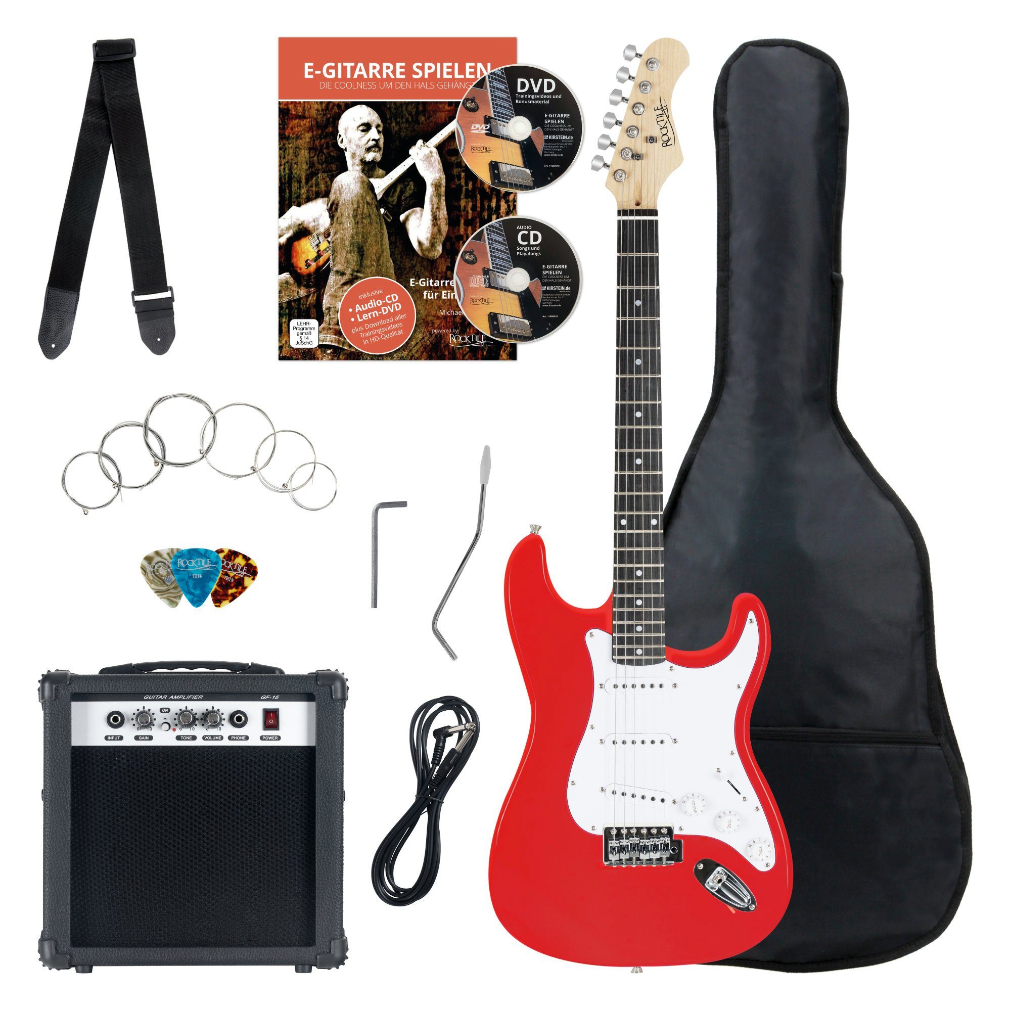Rocktile E-Gitarre »Banger's Pack Komplettset E-Gitarre (Verstärker,  Tremolo, Tasche, Kabel, Gurt, Plecs, Ersatzsaiten und Schule mit CD/DVD)«  4/4 online kaufen | OTTO
