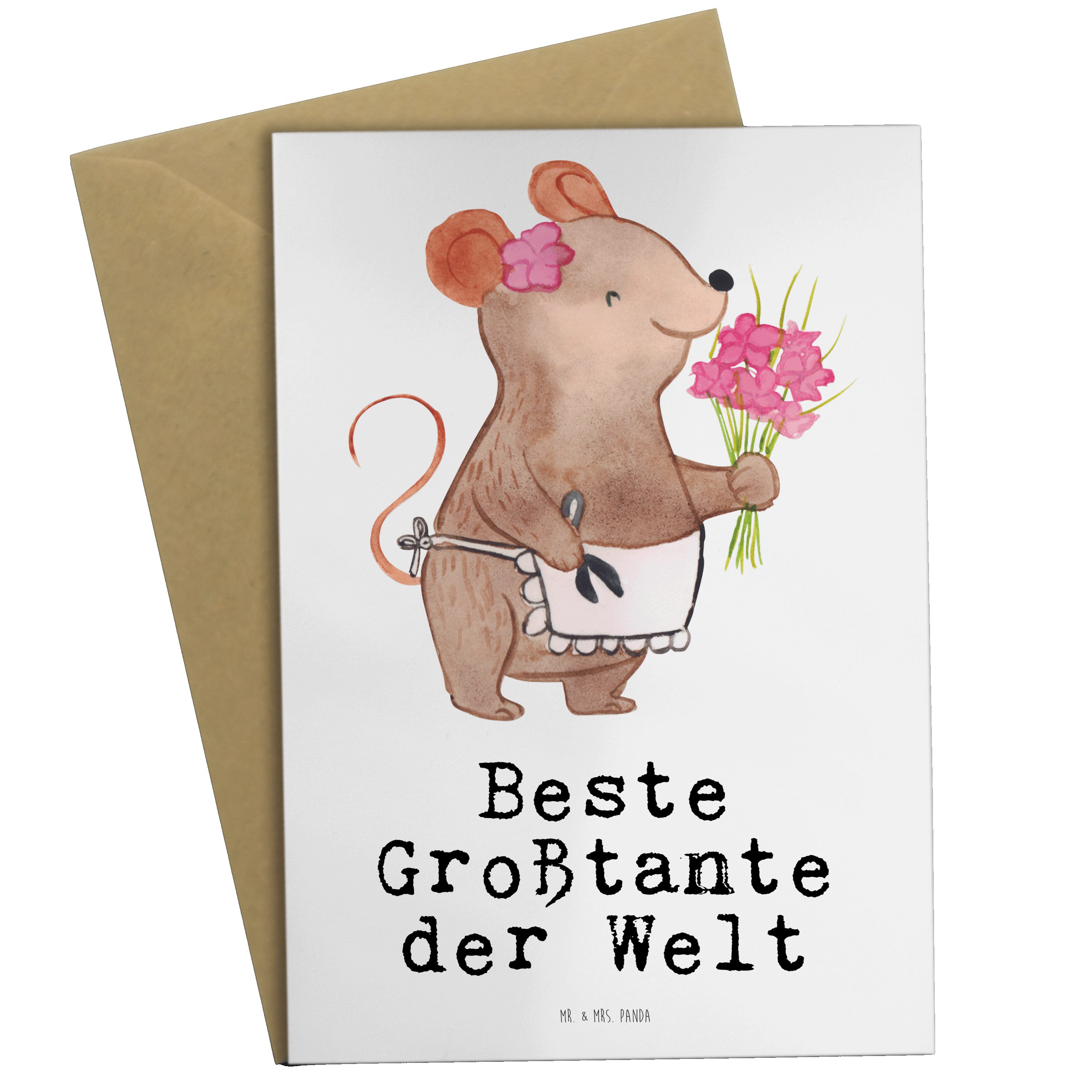 Mr. & Mrs. Panda Grußkarte Maus Beste Großtante der Welt - Weiß - Geschenk, Hochzeitskarte, Gesc