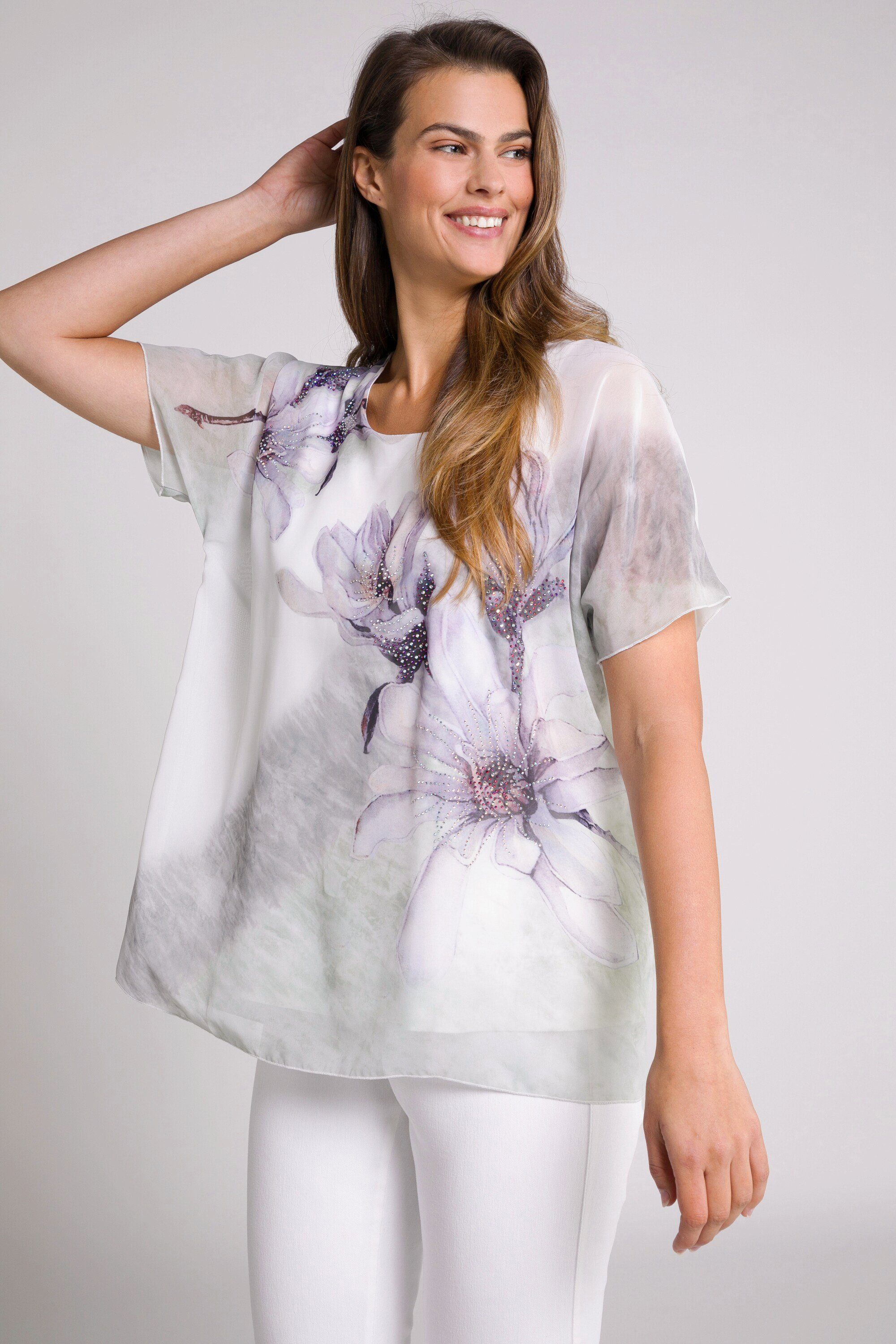 Ulla Popken Longbluse Bluse doppellagig Blüten günstig online kaufen