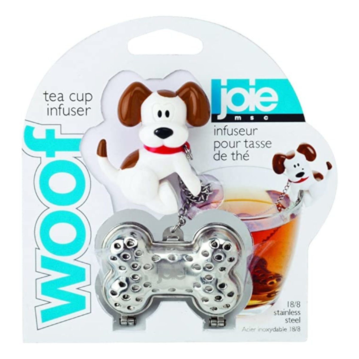 Joie Teeglas Tee-Ei Hund Woof, Kunststoff (lebensmittelsicher), Edelstahl 18/8