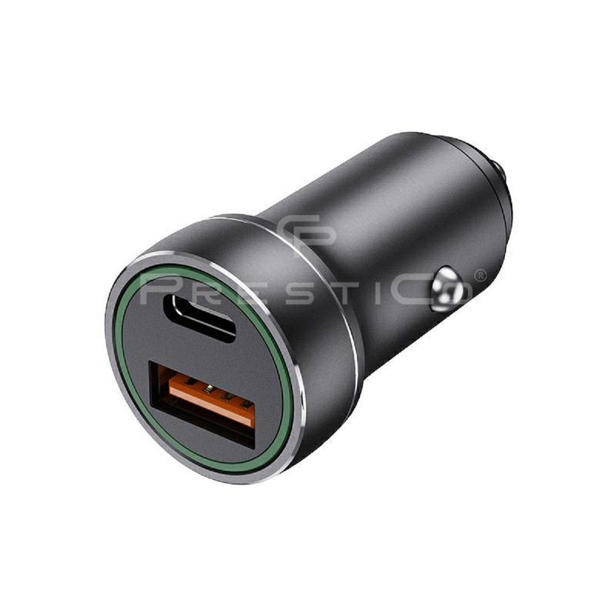 PrestiCo Auto Ladegerät USB-C 20W USB Typ C 3.0 Schnellladeadapter KFZ KFZ-Adapter USB 3.0 Typ A, USB-C zu USB 3.0 Typ A, USB-C, 0 cm, hohe Ladeleistung 3,1A an beiden Anschlüssen gleichzeitig