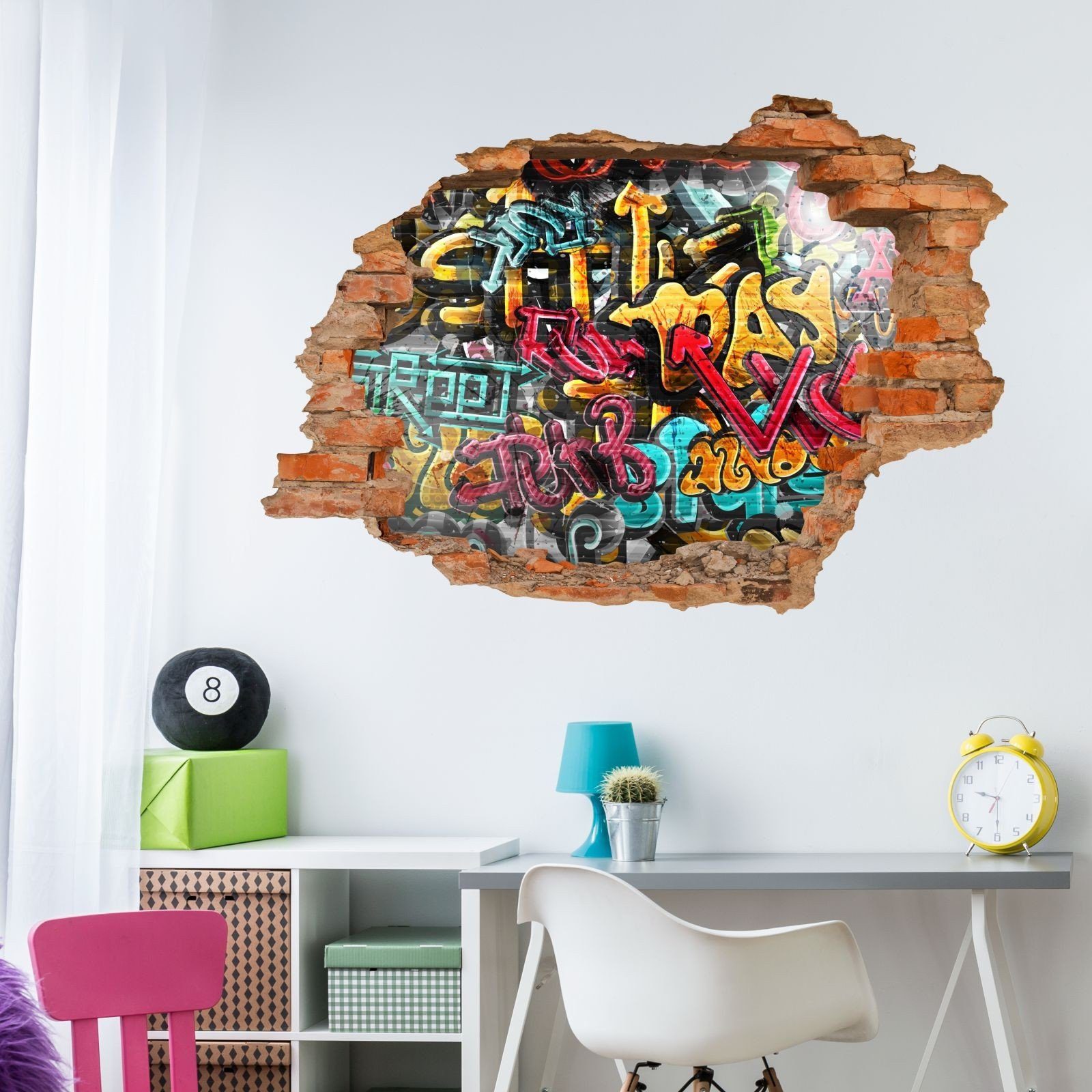 nikima Wandtattoo 149 Wandtattoo Graffiti bunt - Loch in der Wand - Größe 500 x 350 mm (PVC-Folie), in 6 vers. Größen