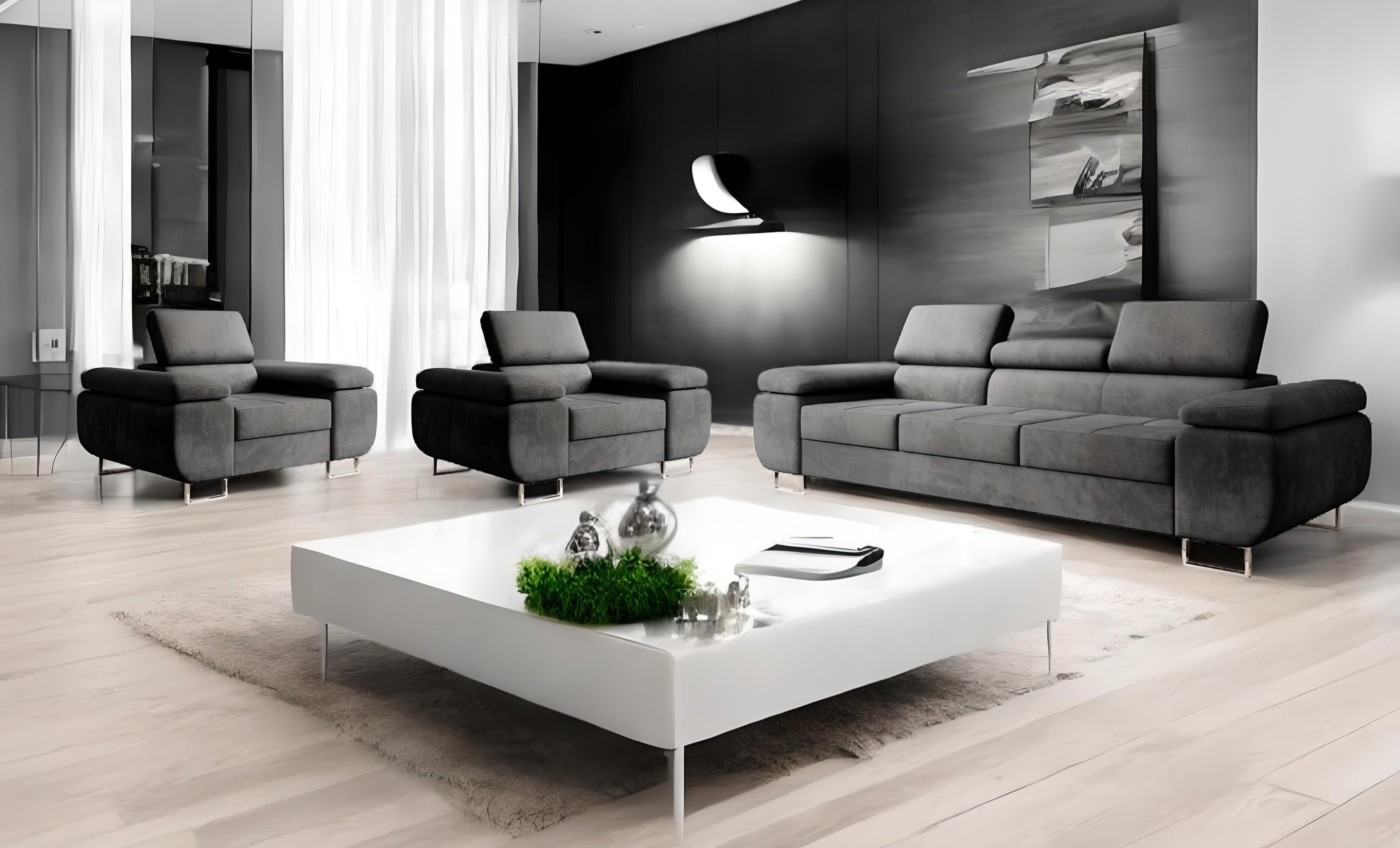 M-Punkt24 Polstergarnitur Miami, (3-3-1 Set, 3-1-1, 3-2-1, Samtstoff Grau A günstig online kaufen