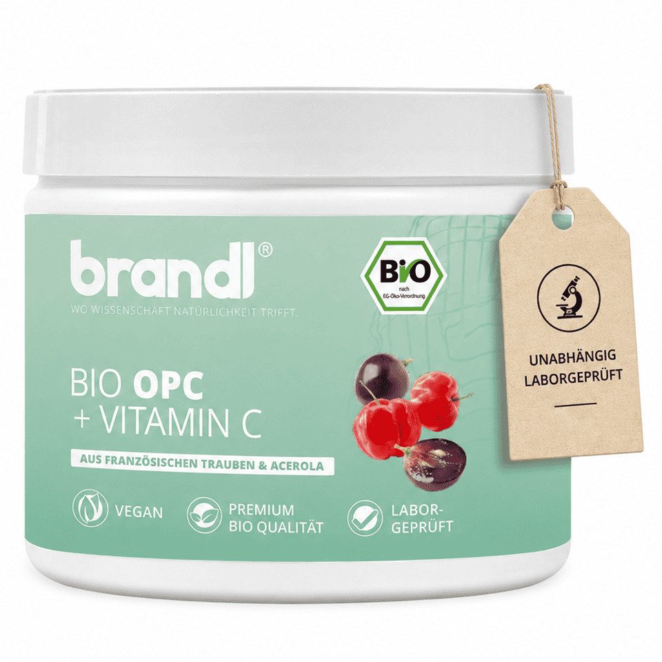 Brandl Nutrition Bio OPC Kapseln Traubenkernextrakt hochdosiert - Vitamin C aus Acerola Kapseln, Premium-Kapseln Bio Qualität - hochwertiges OPC Extrakt