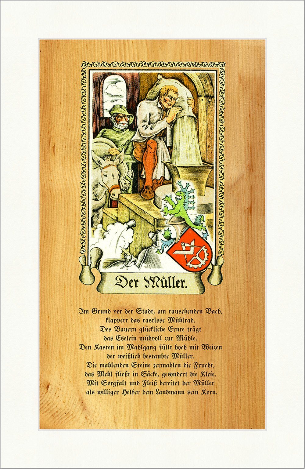 BillerAntik Kunstdruck Der Müller Mehl Mühle Mahlen Getreide Esel Säcke Stand 005, (1 St)